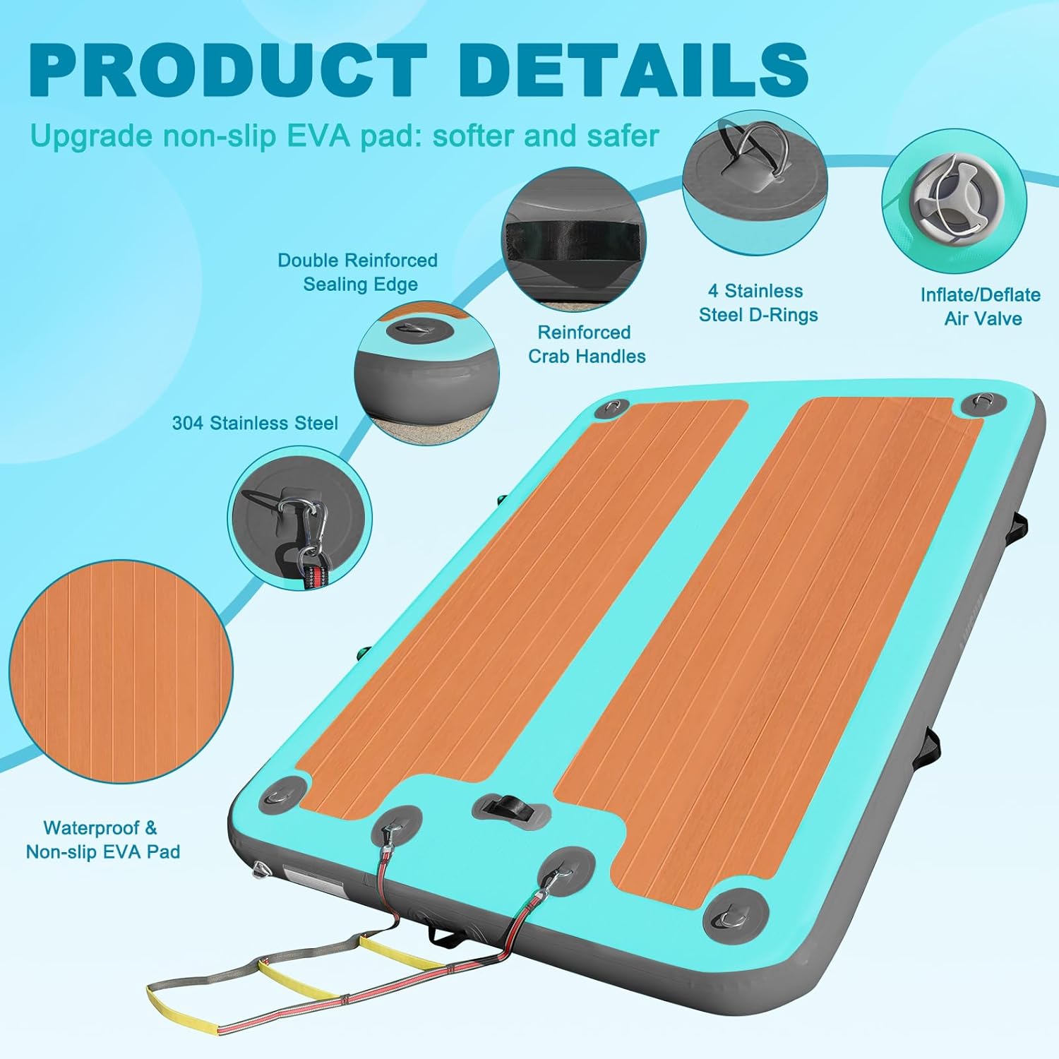AWSUM Inflatable Floating Dock, 8ft-15ft Non-Slip EVA Surface Inflatable Swim Platform Dock for Lake, Inflatable Water Mat Floating Island Raft for Pool Beach Ocean