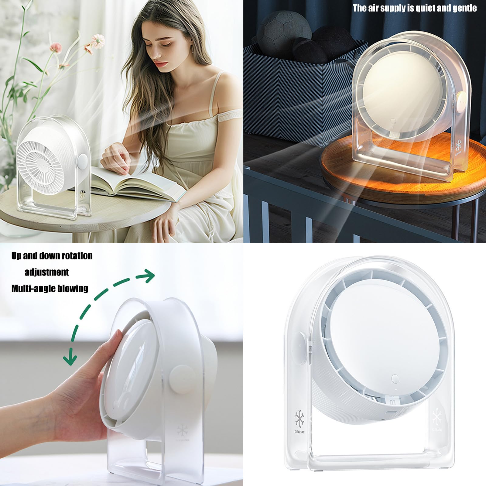 Ventilatore da Tavolo Leggero e Portatile Ventola Elegante con Batteria Ricaricabile a velocità Regolabile per Studenti e uffici Domestici Desktop a Basso Rumore per spazi Lavoro