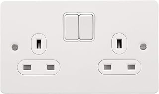 Schneider Electric Ultimate Flat Plate - Switched Double Power Socket, Single Pole, 13A, GU3220WPW, Painted White with White Insert
