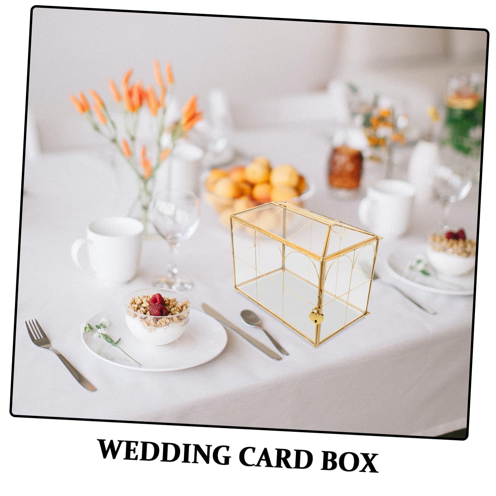Yardwe Elegante Hochzeitskartenbox aus Glas mit Schloss und Unabhängigem Kartenschlitz Minimalistische Goldene Aufbewahrungsbox für Organisierte Kartenlagerung bei Hochzeiten