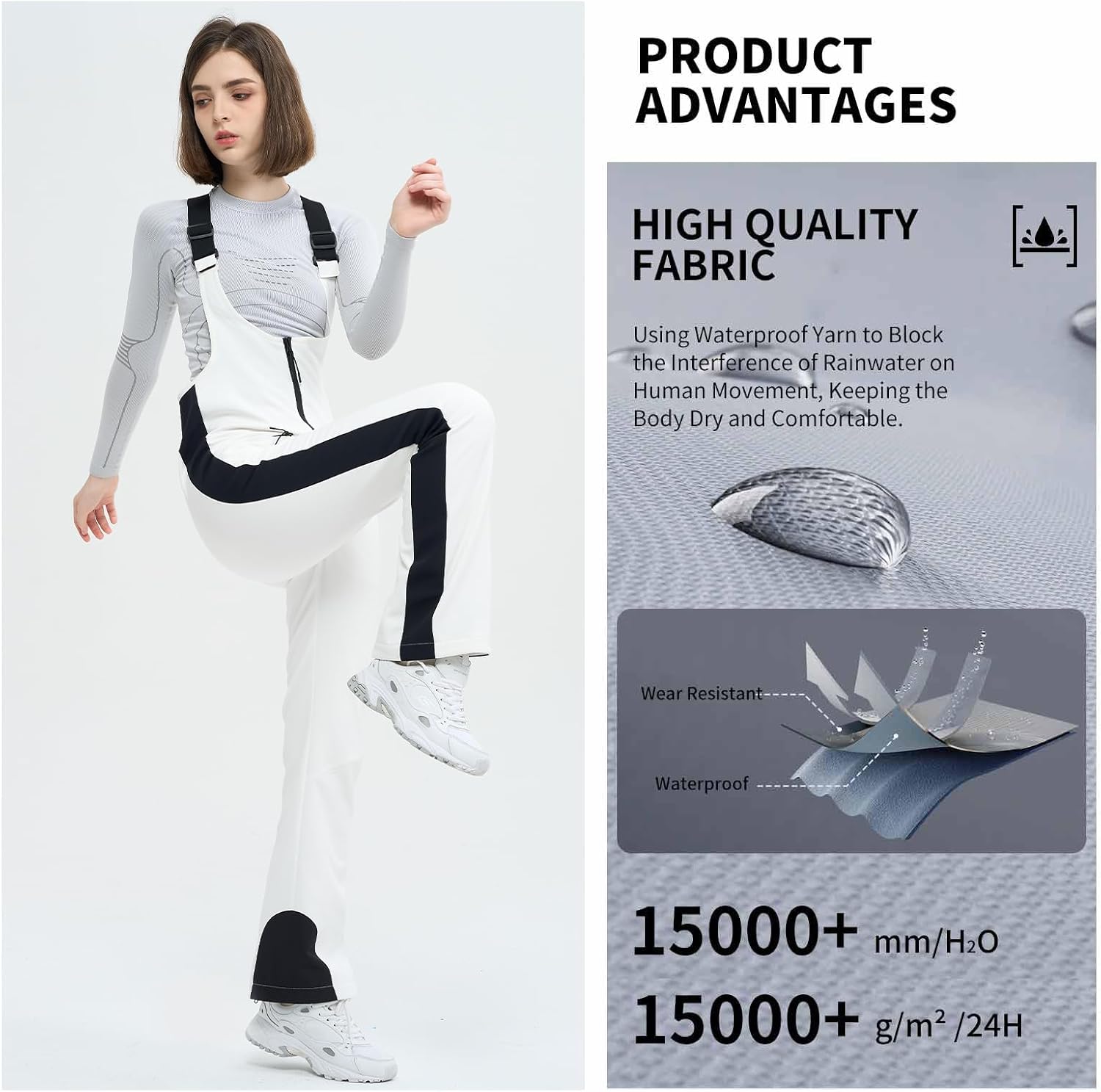 Ski Bib Pants for Women Snow Skinny Overalls Soft Shell Slim Fit Fitted Snowboard Suspenders Waterproof Warm - Image 3