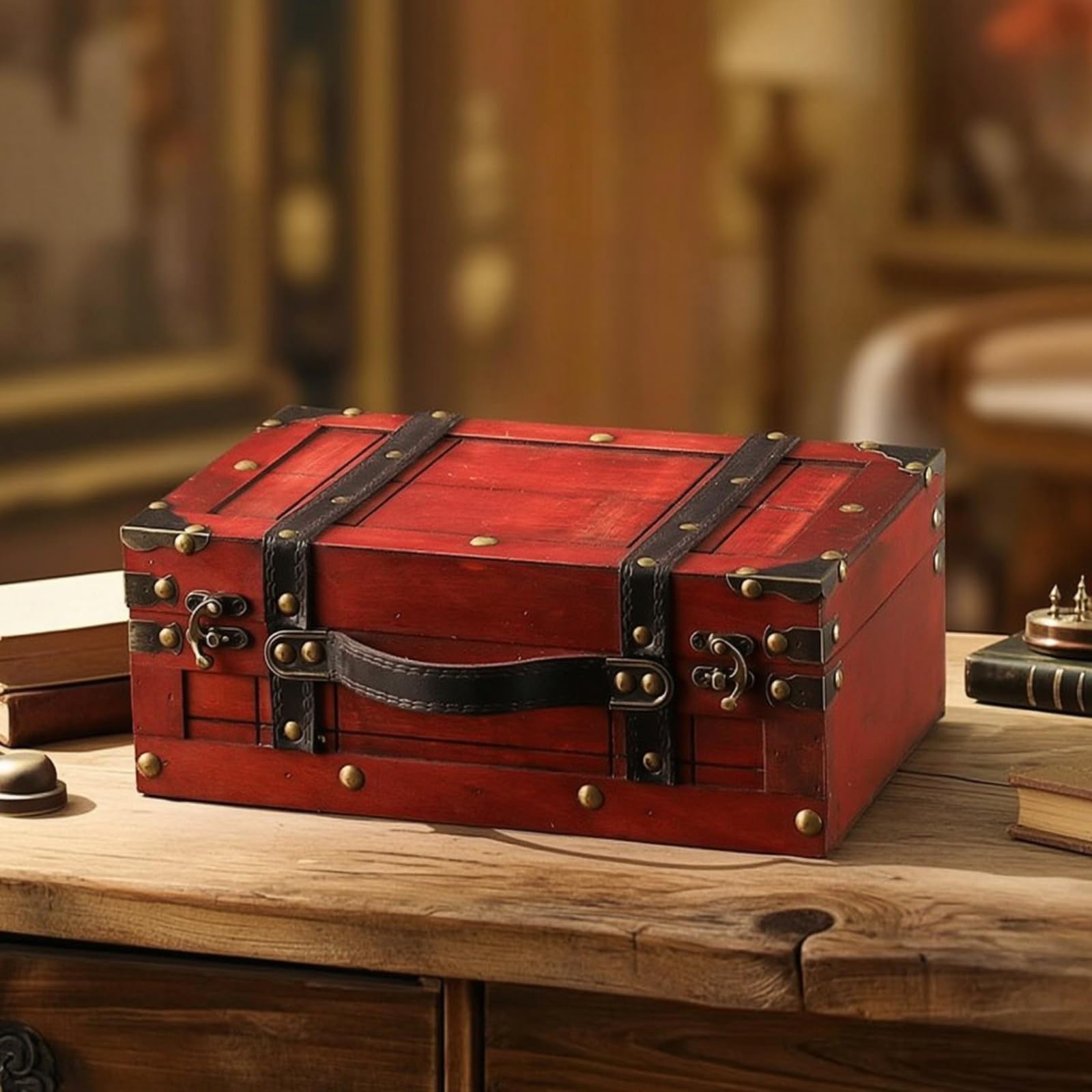 KESOTO Caja Almacenamiento Rústica con Tapa y Acabado Envejecido para Guardar Artículos Comunes y Fotografías en Escritorios O Como Elemento corativo Nostálgico