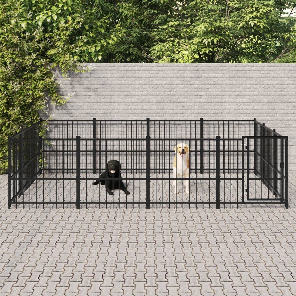 Perrera para perros de acero con recubrimiento en polvo, 11,58 m², con puerta giratoria, parque y cercado para cachorros y perros, protección de seguridad, entrenamiento en el jardín, camping