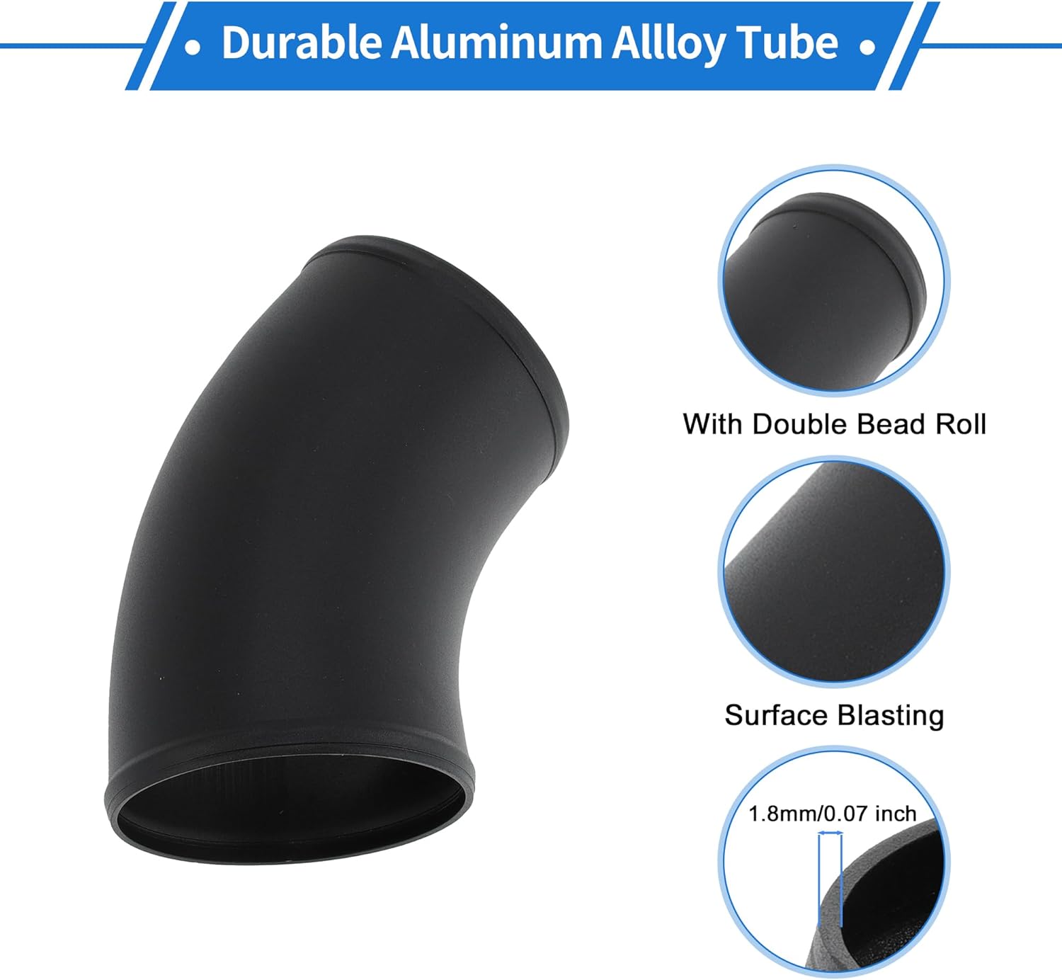 5" OD 45 Degree Bend 6064 Aluminum Alloy Tube Intercooler Pipe Surface Blasting Air Intake Connection Hose W/Double Bead Roll 3.9" Length Black