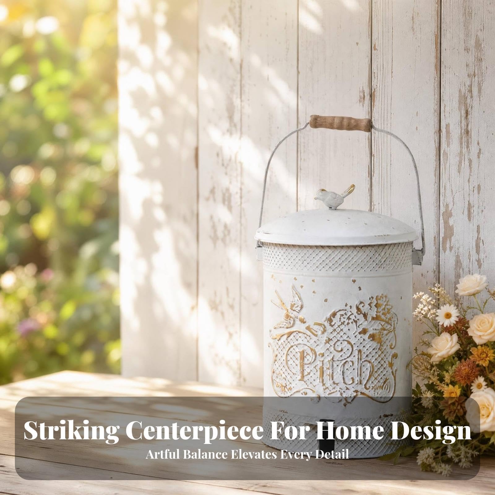 Buy LOOM TREE Decorative Trash Can Distressed Metal Exterior Trash
