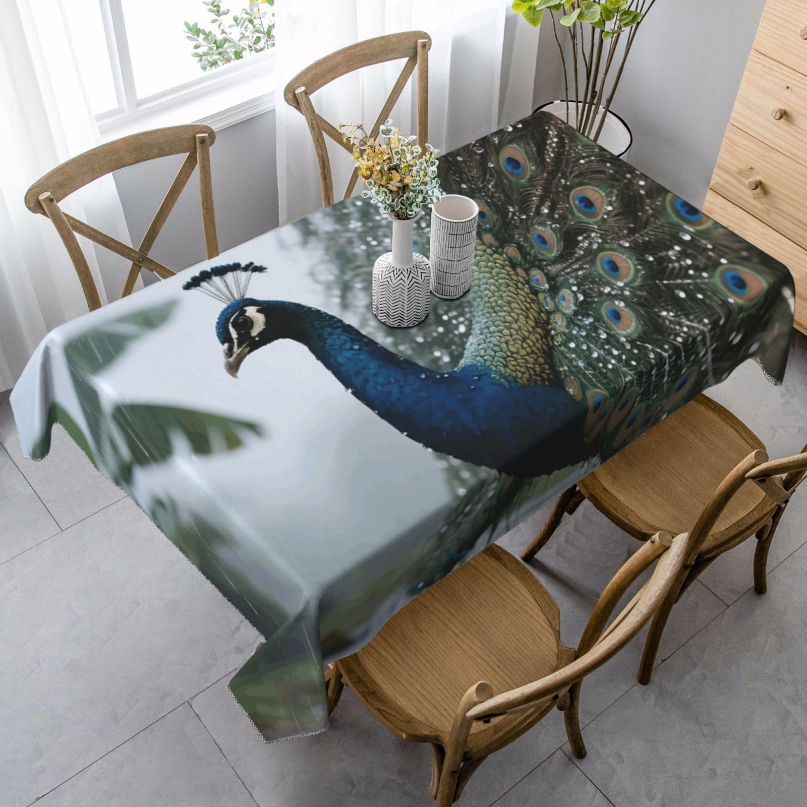 FekiLoot Peacock Rectangle Tablecloth 35x55 Inch, Washable Reusable Farmhouse Table Cloths Wrinkle Free and Spillproof Kitchen Dinning Table Cover for Party Wedding Picnic Home Decor Tablecloths