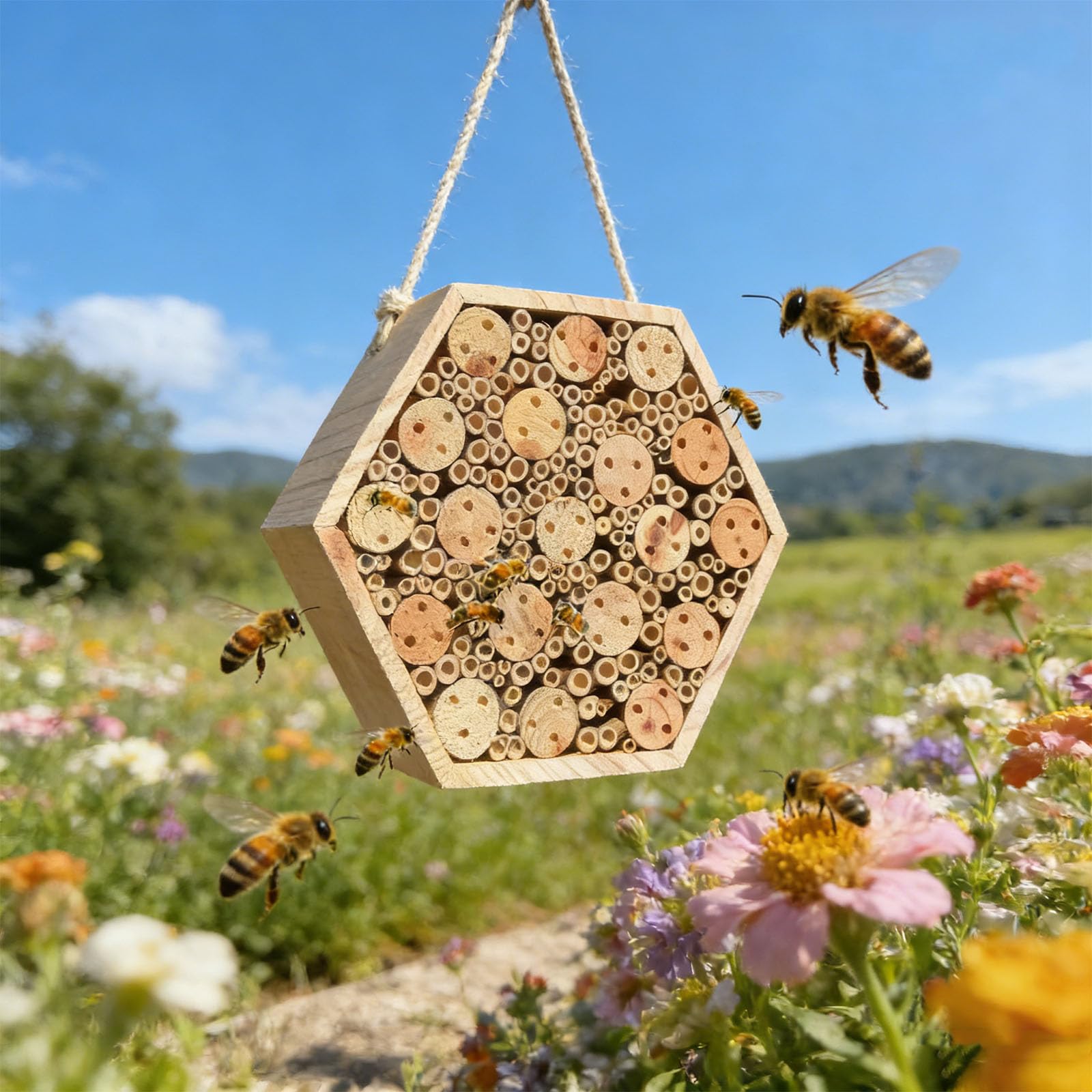 Hotel in Legno con camere nidificazione per impollinatori da Giardino, Regalo per Forniture per Apicoltura