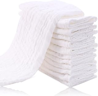 Cute Castle 12 Pack Muslin Burp Cloths 100% Cotton Ultra Soft Large 20x10 Inch Absorbent Baby Spit Up Rags White Unisex