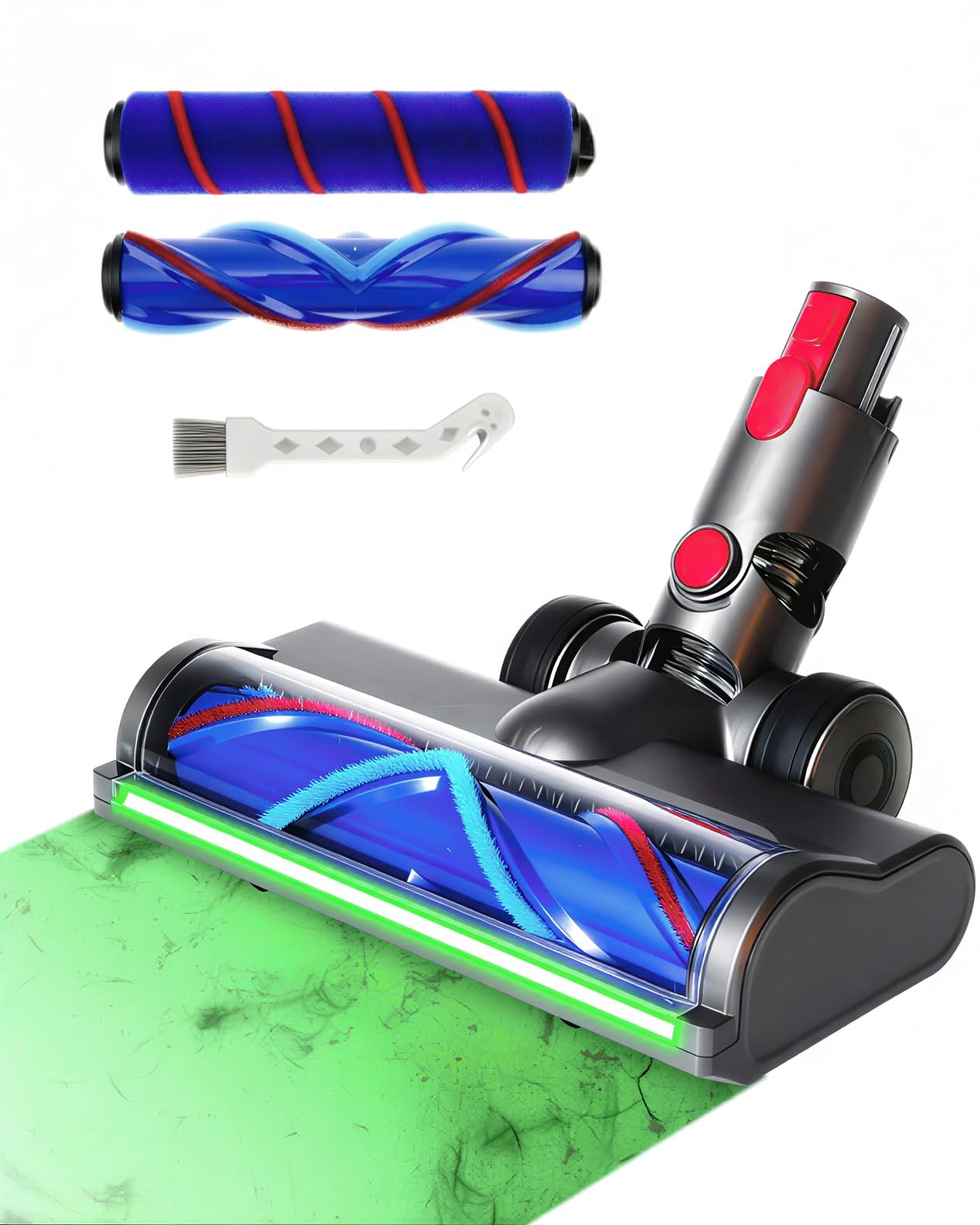 2-Pack Replacement Vacuum Cleaner Heads, Compatible with Dyson V7 V8 V10 V11 V15, Anti-Tangle Motorized Brush Roll with LED Light, for Carpet Hardwood Tile Floors