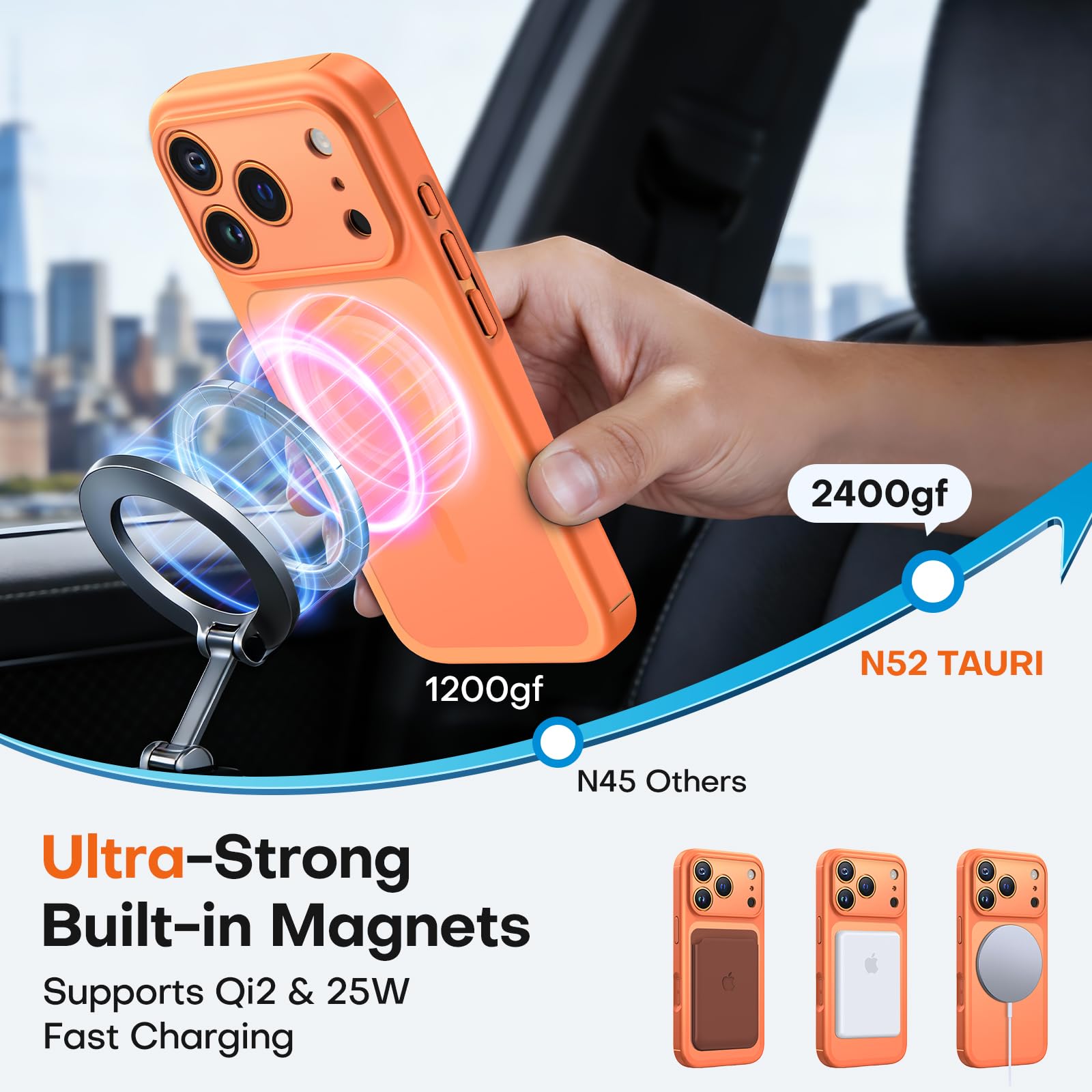 TAURI Magnetica Cover per iPhone 17 Pro Max,Compatibile con MagSafe, Custodia per Controllo Della Fotocamera, Protezione Militare Antishock Sottile - Arancione