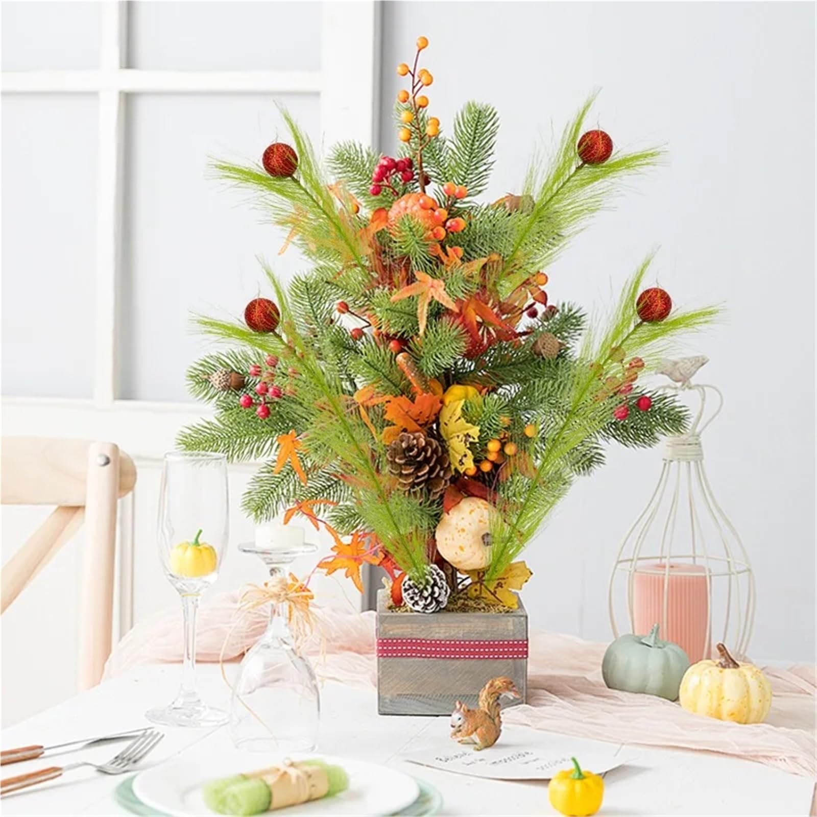 Herbe de Pampa Artificielle avec Boules Scintillantes, Plantes artificielles Vertes et Rouges for décoration Sapin Mariage(50pcs)