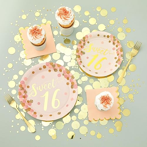 Miniatura 2 de Paquete de 48 platos de papel de fiesta Sweet 16, suministros de oro rosa para cumpleaños número 16 (7 pulgadas)