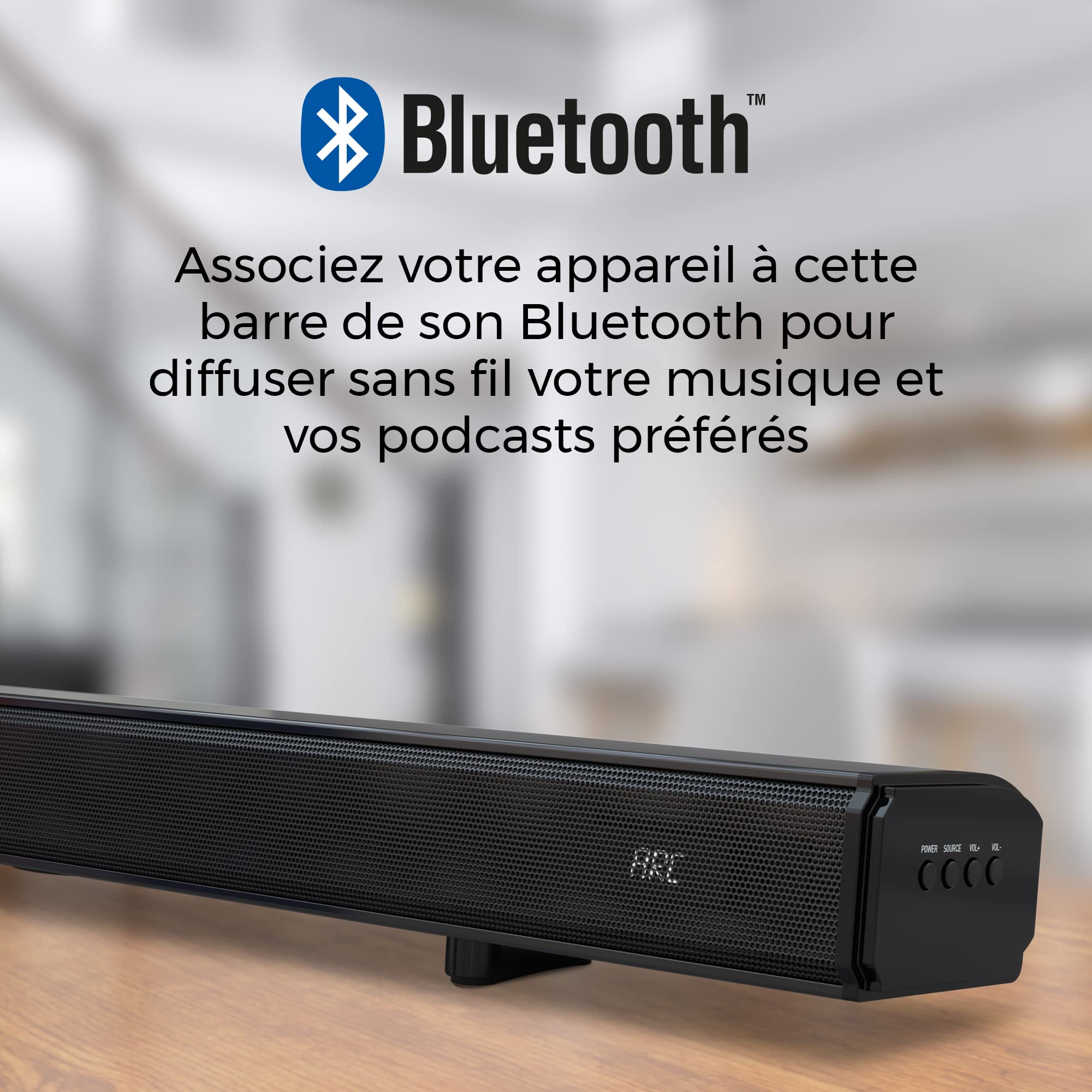 Cello YWS23-DE Barre de Son TV 2x15W + 50W =80W Enceinte 2.1 Canaux Bluetooth AC/DC HDMI USB Optique
