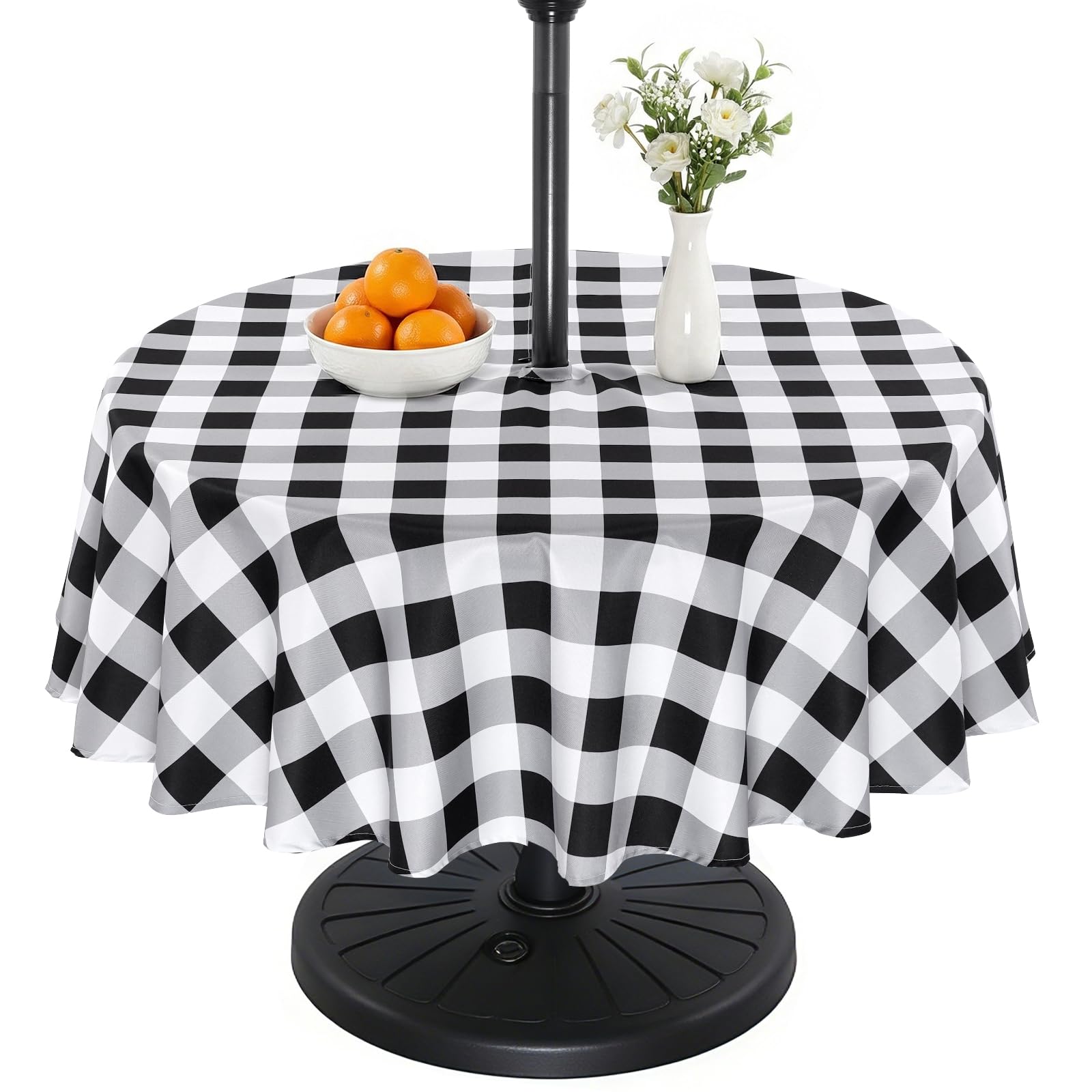Eternal Beauty 178cm Black Checkered Indoor Outdoor SplashproofTablecloth for Patio Garden Party and BBQ(70 Inch) — image 1