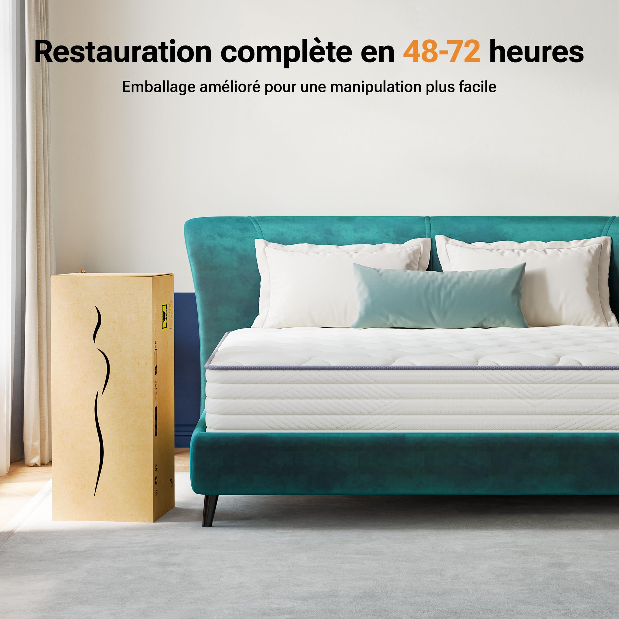 TXO Matelas 140x200 cm, Matelas à Ressorts Ensachés Antistatique, Hauteur 25 cm, Matelas Hybride avec Conception à 7 Zones pour Le Soutien du Dos, Niveau de Ferme H3, Certifié Oeko-Tex