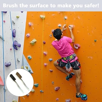 2PCS Climbing Brush Beige bouldering brush boar's hair and plastic climbing chalk bag Cleaning Climbing Brush 4 Rows Carabiner Clips Suitable for Climbing Frames Rocks Chalk