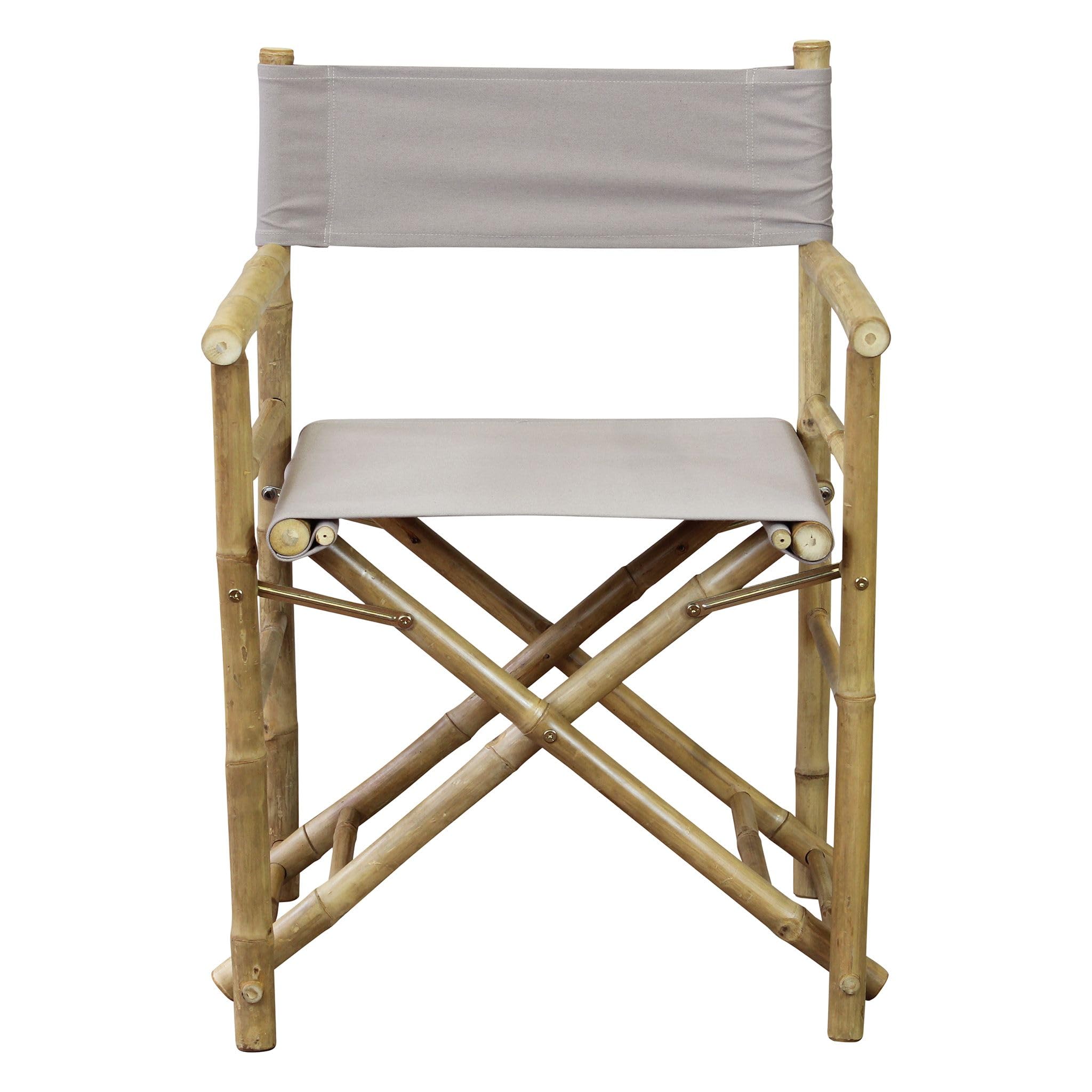 milani home - poltrona regista pieghevole, bamboo e tessuto, tortora e marrone, seduta pieghevole outdoor
