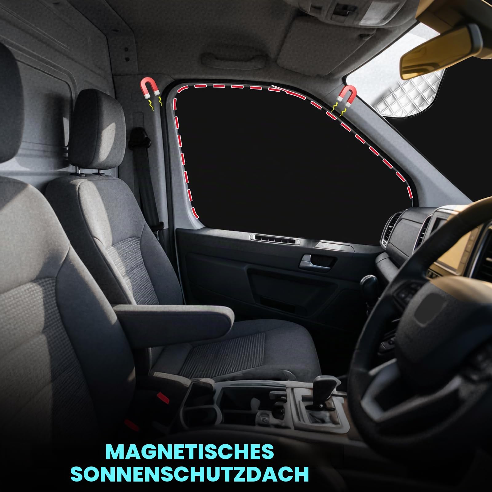 Innere Thermoschutzmatte für Mercedes Sprinter 2006–2018, 3 Stück, Windschutzscheiben-Sonnenschutz, isolierter faltbarer Front-Sonnenschutz & magnetische Seitenfenster-Sonnenblenden