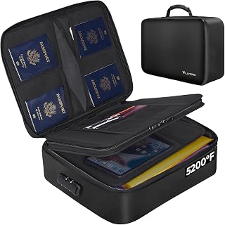 Fireproof Document Bag with Lock - 5200°F Heat Resistant & Waterproof Document Bag with 3 Layers, Portable Fire Proof File Box for Documents, Laptop, Passports & Certificates - Home & Travel (Black)