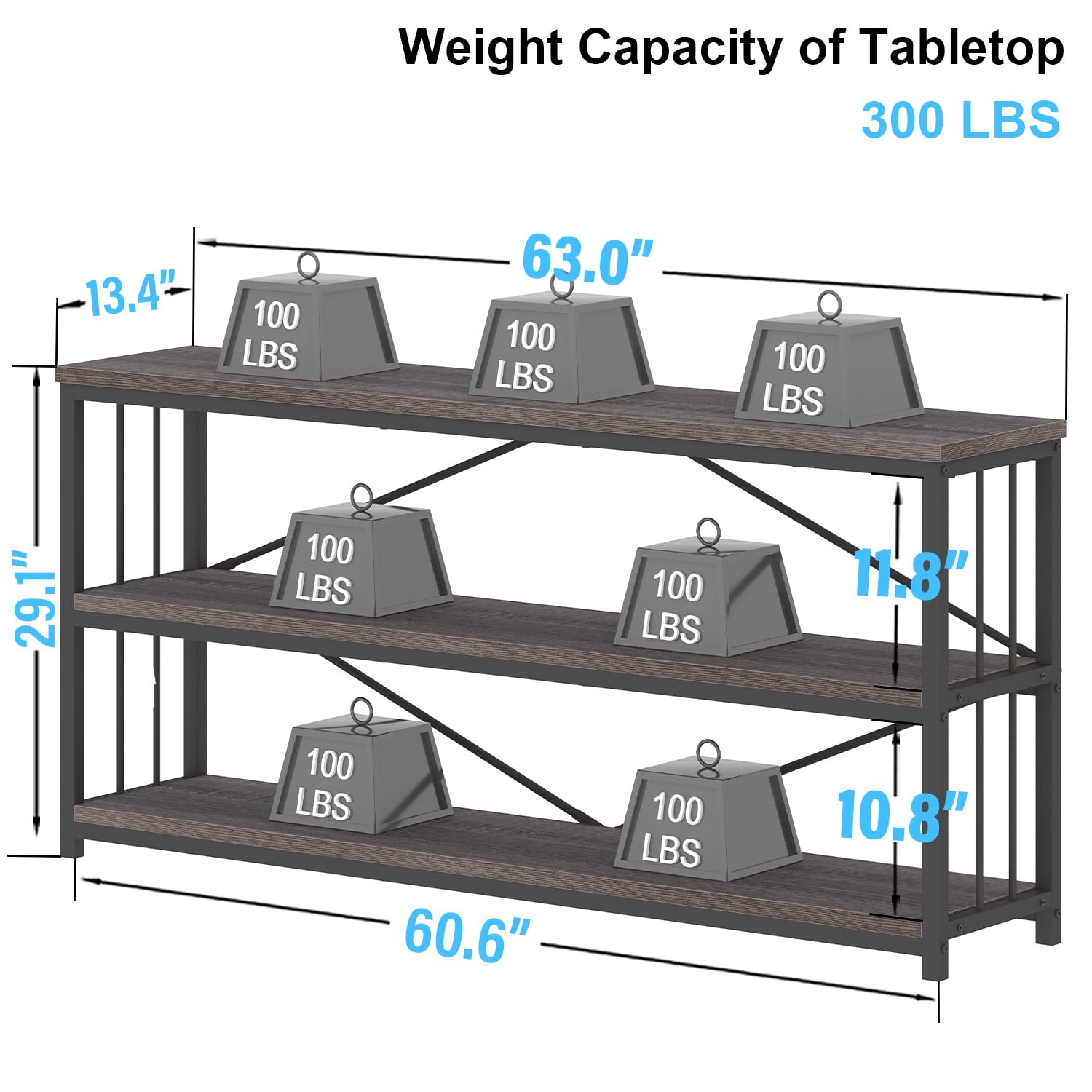 IBF 63 inch zwarte lage horizontale boekenkast, moderne lange houten metalen 3 Tier boekenplank, boerderij vintage grote open stevige boekenplank, eenvoudige grote brede etagere voor thuis woonkamer