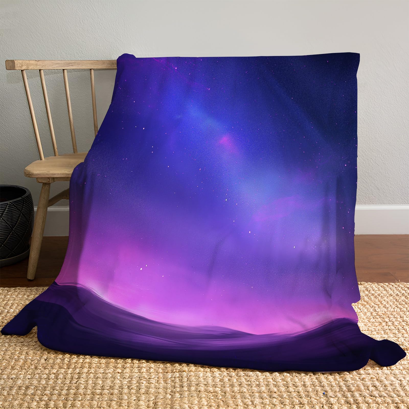 Couverture polaire chaude et douce motif voie lactée bleu violet