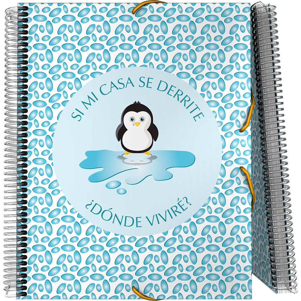 Grafoplás 39822431. A4 Pocket Folder with Spiral, Wise Planet Collection, Penguin, Rigid Polypropylene, Elastic Closure, 30 Transparent Pockets, Includes Envelope with Textile Closure