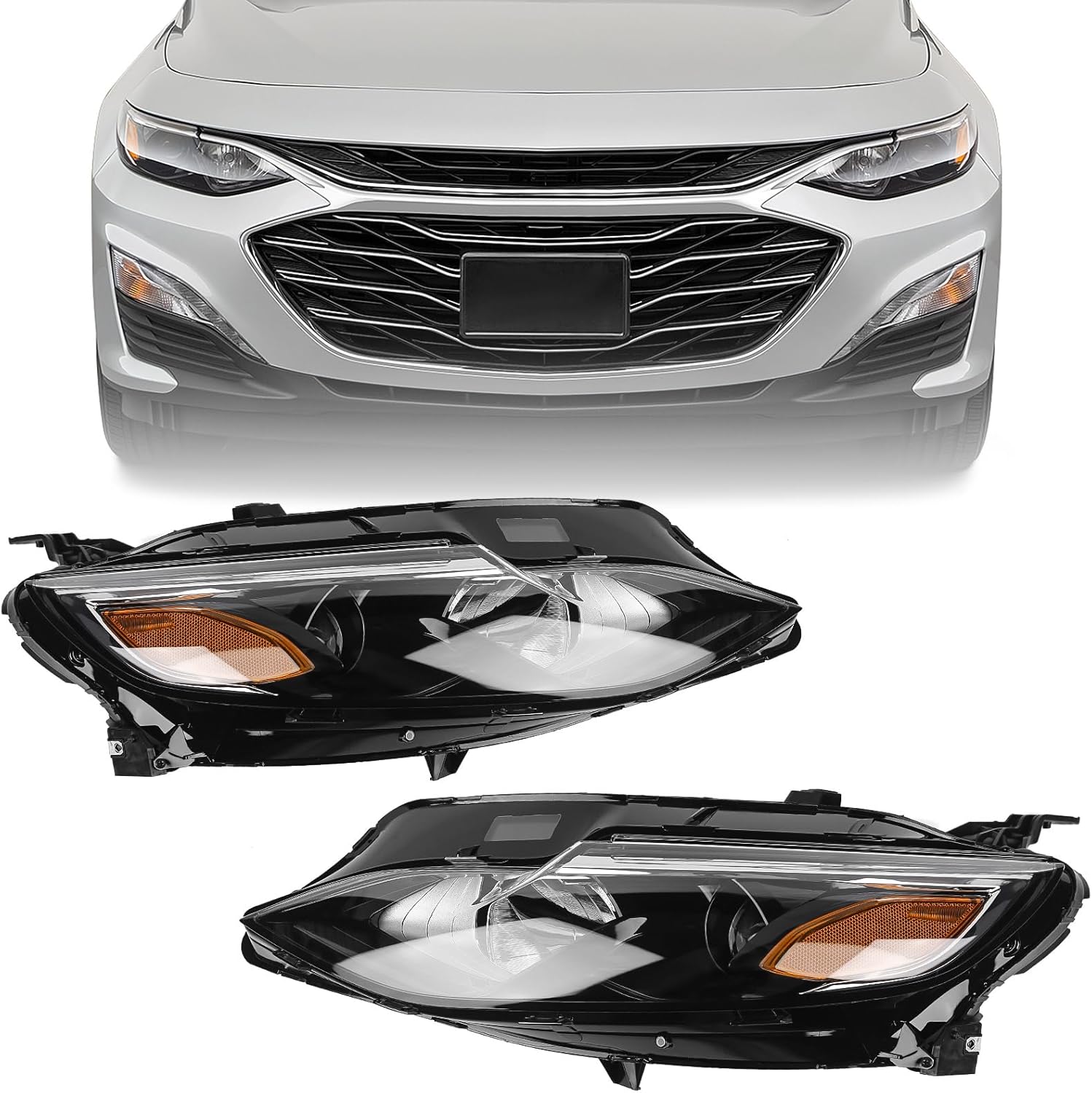 FIONE - For Chevy Malibu Headlight Assembly 2019 2020 2021 2022 Replacement Halogen Headlamp Projector Left Driver Side 84680167 84650573 GM2502498 LH