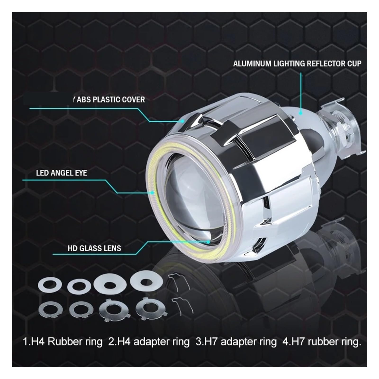 Faro ojos de ángel Lentes LED Tipo Ojos Ángel 2,5 Pulgadas Proyector Bi-xenón Para Faro H7 H4 9005 9006 Bombilla Luz Coche Lámpara HID H1 Faros Angel Eyes para coche(2pcs RHD)