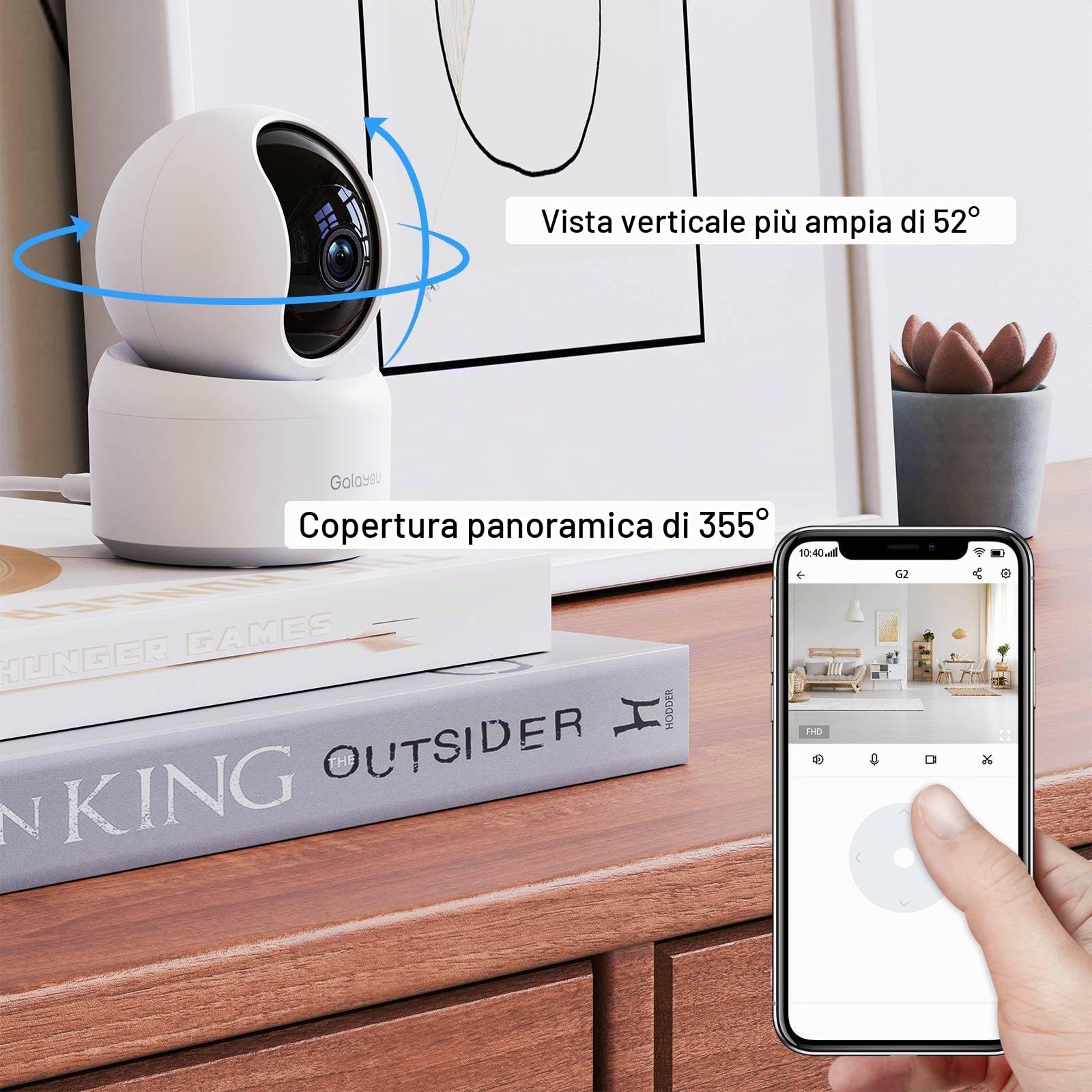 GALAYOU 2K Telecamera Wifi Interno, Videocamera Sorveglianza Interno Wifi, IP Cam 360 con Visione Notturna, Tracciamento di Movimento, Audio Bidirezionale, Funziona con Google Assistant G2