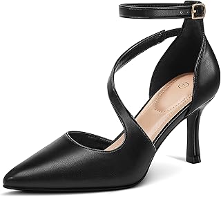 mysoft Women's Pumps Pointed Toe Stiletto Ankle Strap Closed Toe Low Heel Wedding Party Dress Shoes