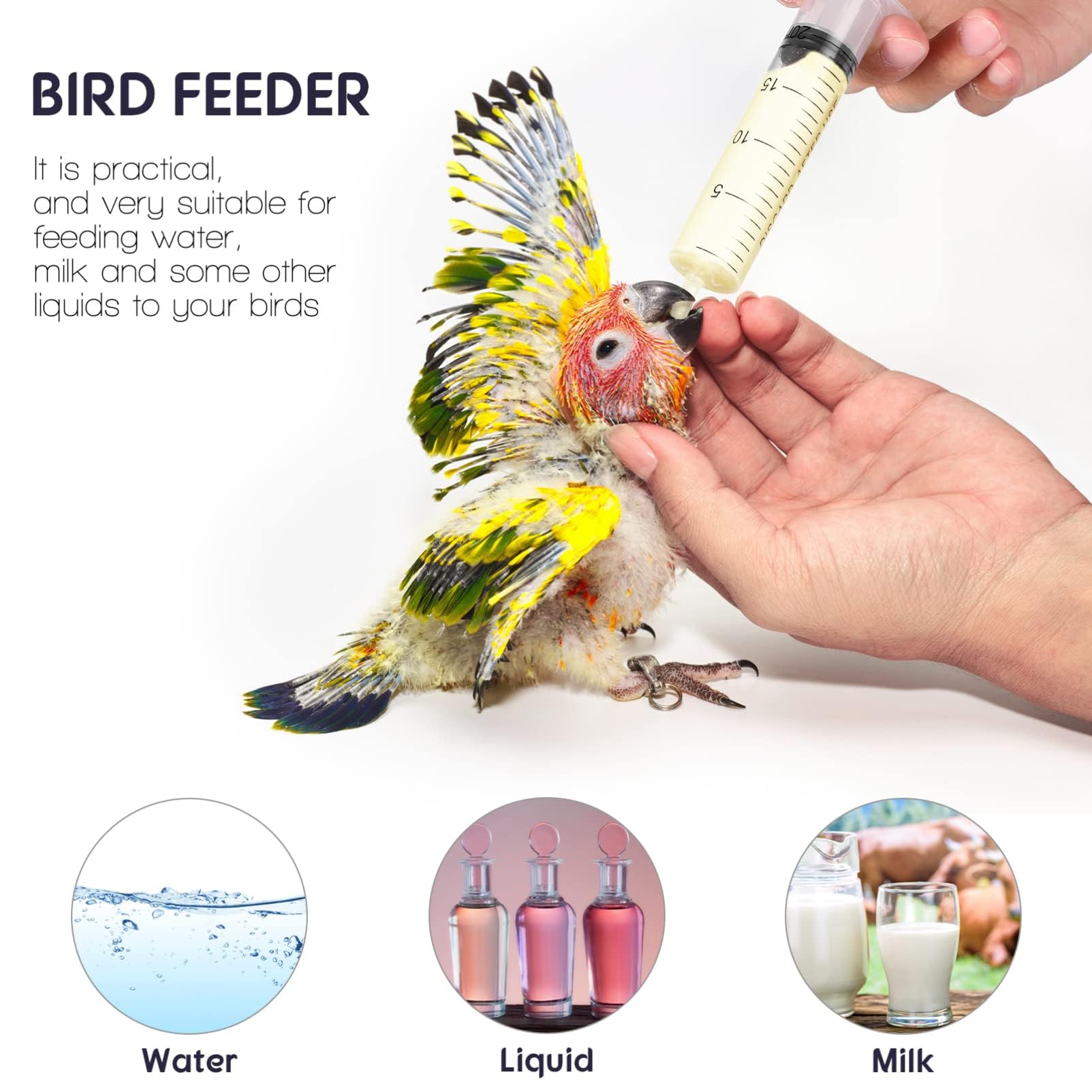 Birds min World Feeding Needle and Syringe Kit | Curved Needles | Ball Tip | 20 ml Syringe | Stainless Steel | for Finch Canary Lovebirds Budgies Cocktail and Hamster. (Syringe with 3 Needle) 3