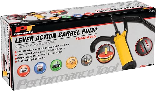 Miniatura 9 de Performance Tool W54269 Bomba de Barril de Acción de Palanca de Propósito General Amarilla - Se adapta a tambores de 15 a 55 galones