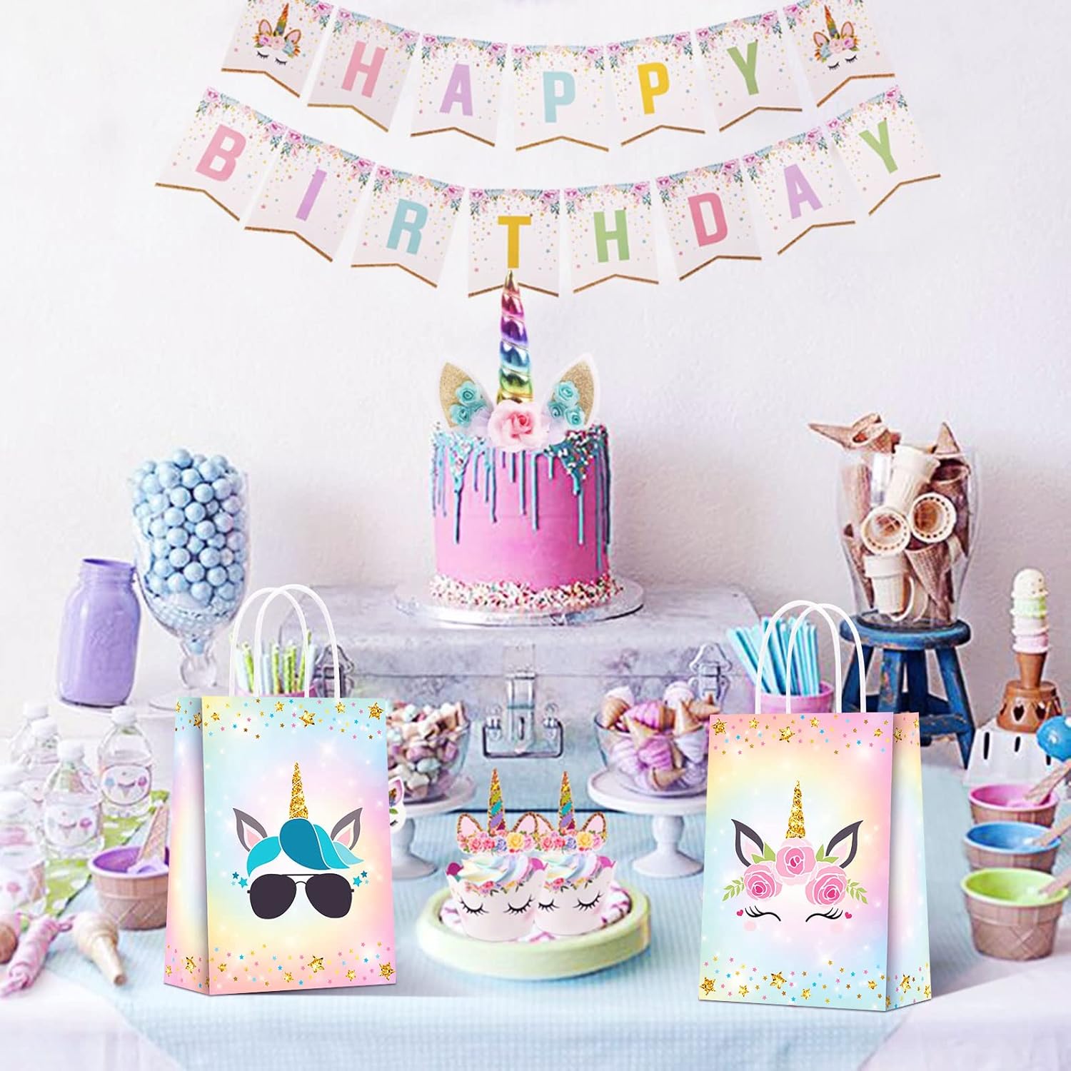 KERINGO 16 PCS Party Favor Bags for Unicorn Birthday Party Supplies Gift Goody Treat Candy Bags for Rainbow Horse Favors Decor for Rainbow Horse Themed Birthday Decorations - Image 3