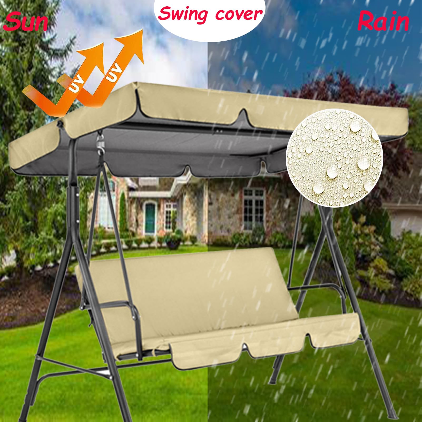 Toit De Rechange pour Balancelle De Jardin avec SièGe De Rechange 2/3 Places 249x185x18cm, Kit De Protection Universel pour BalançOire De Jardin, éTanche 210d RevêTement PU