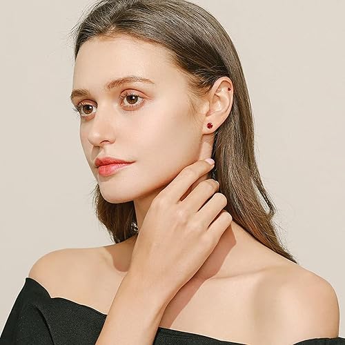 Miniatura 4 de Red Stud Flat Back Earrings Hypoallergenic as Valentines Day Gifts for Her, Red Nap Cartilage Earring for Women, 18k Gold Surgical Steel Earrings as