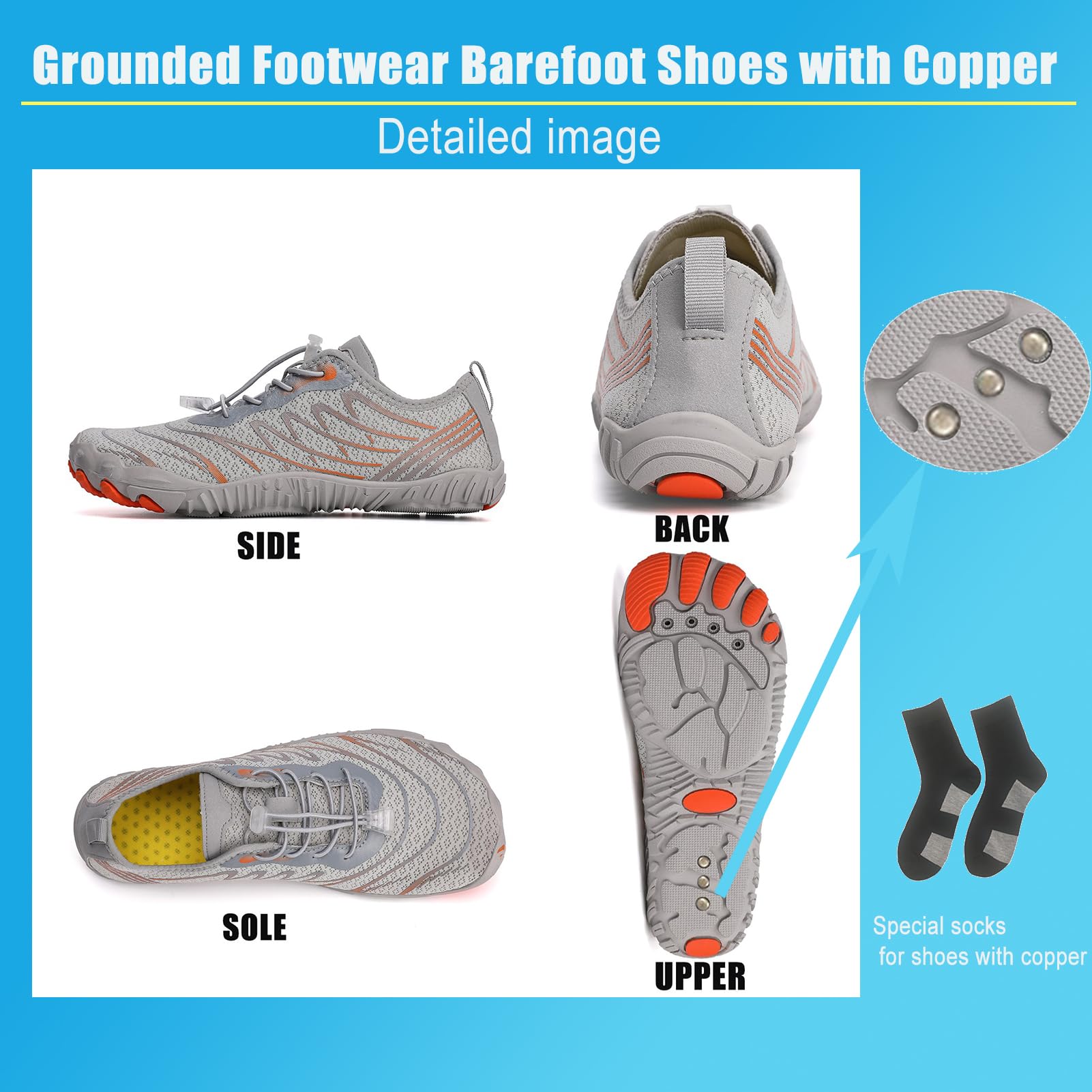 CLOUDEMO Grounded Footwear for Women Men, Grounded Footwear Barefoot Shoes with Copper, Comfortable Lightweight Non-Slip Barefoot Shoes Wide Toe Box Zero Drop (White-A,Women13/11Men)