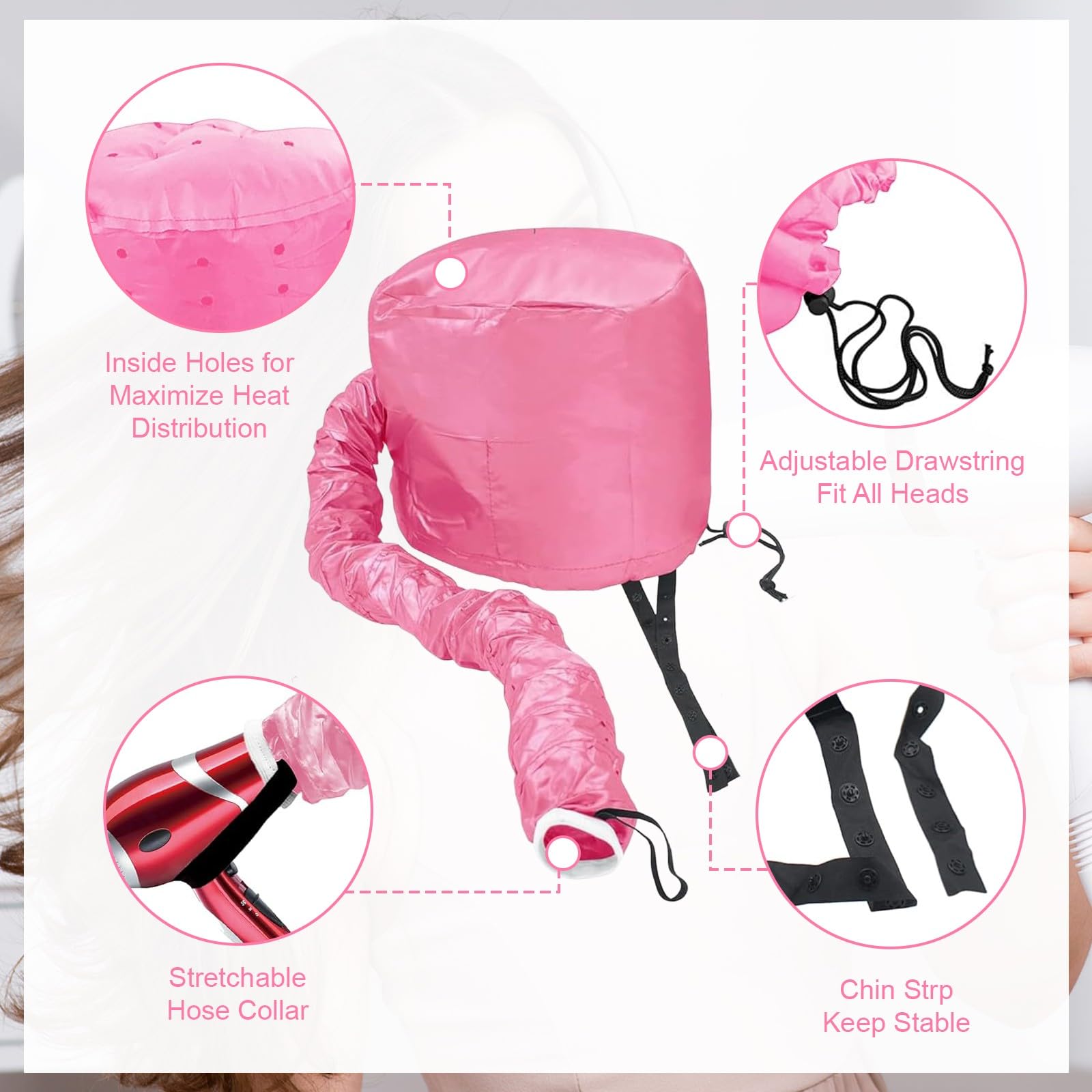 Gorro Secador de Pelo, Cordón Ajustable para Secar, Casco de Secado para Secador de Pelo, accesorio para secador, gorro de secado tipo casco, para Secar, Peinar, Rizar y Acondicionar Profundamente — view 3