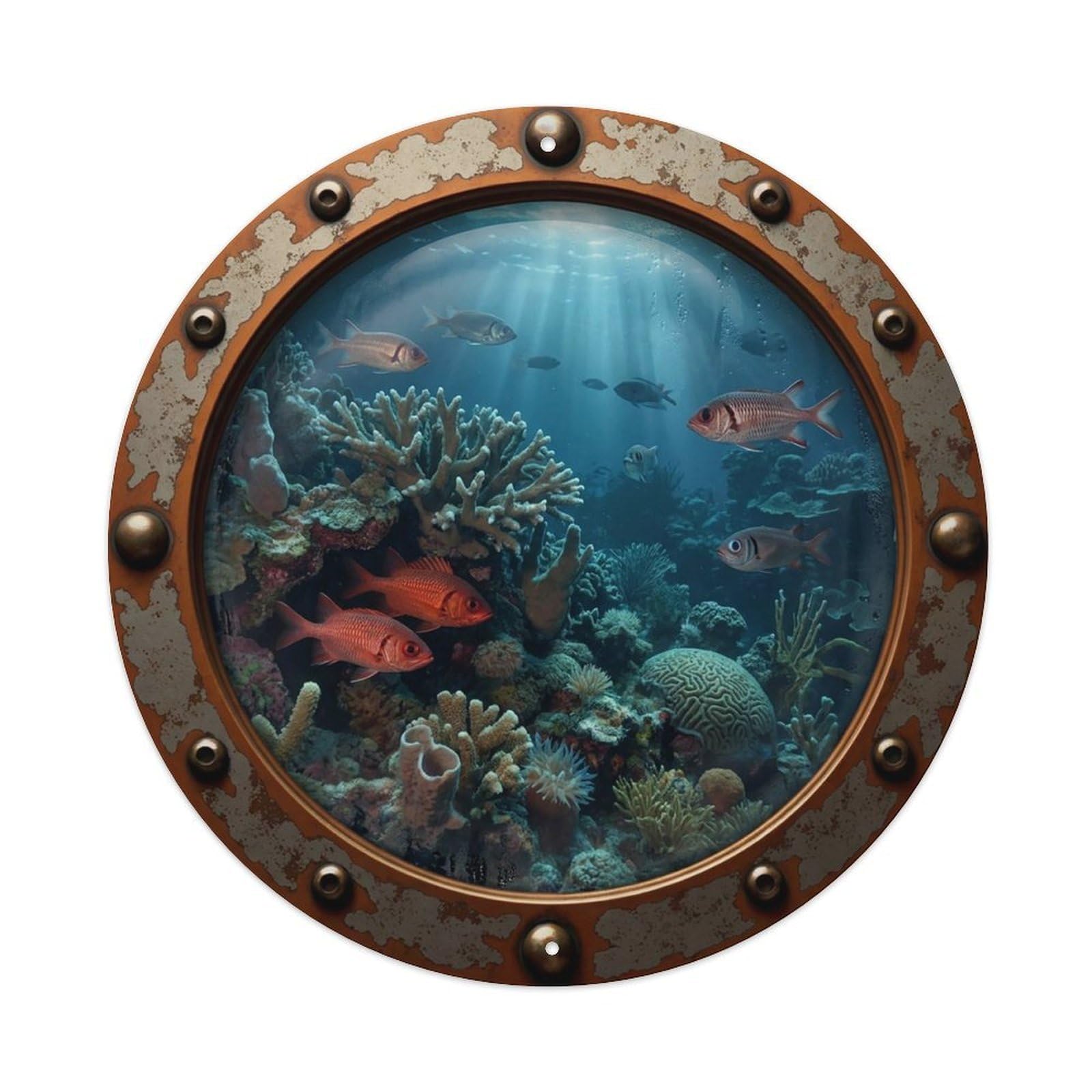Gead 8X8inch Style Vintage Porthole Cardinalfish Nautical Window View Metal Tin Sign