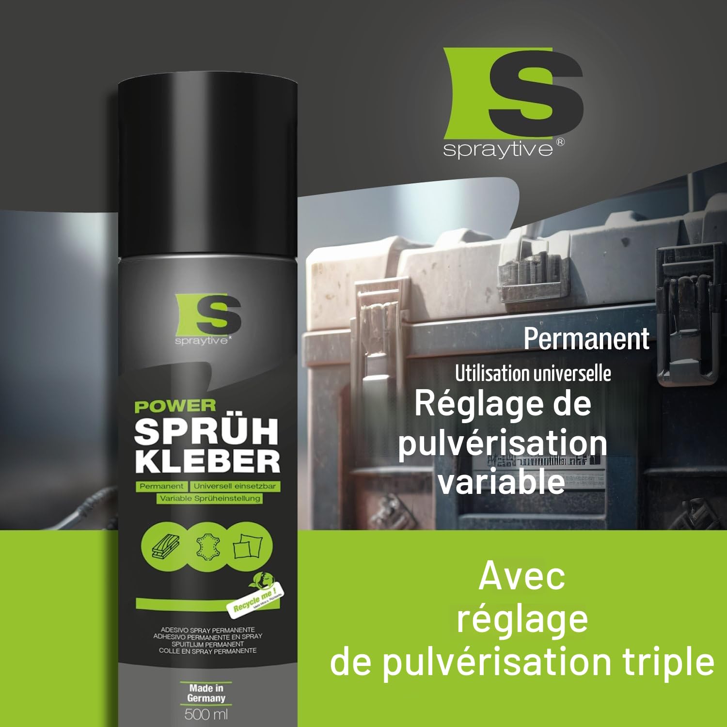 12 x 500 ml de colle en spray : pour textiles, non-tissés, mousse, cuir, ciel de toit, tapis, papier et plus Forte adhérence permanente avec réglage variable