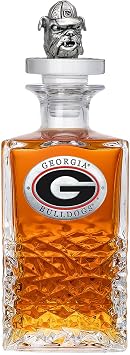 University of Georgia Bulldog Head Heritage Decanter with 3D Stopper | 25 OZ Liquor Pourer | Expertly Crafted Pewter Glass