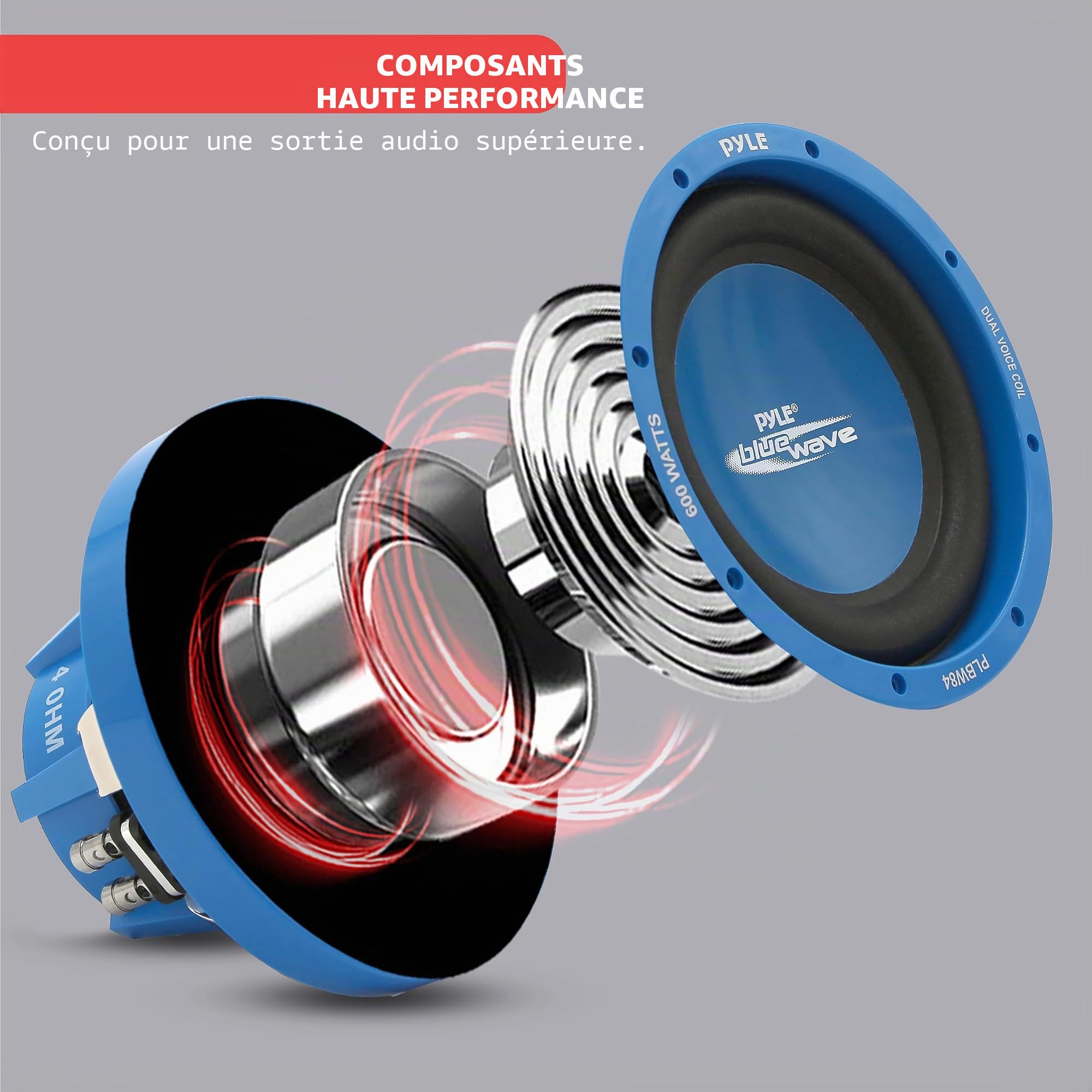 Pyle PL-BW84 Passive subwoofer Bleu subwoofer/Caisson de Basses - Subwoofers/caissons de Basses (Caisson de Basse Passif, 600 W, 4 Ohm, Bleu, 10,8 cm)