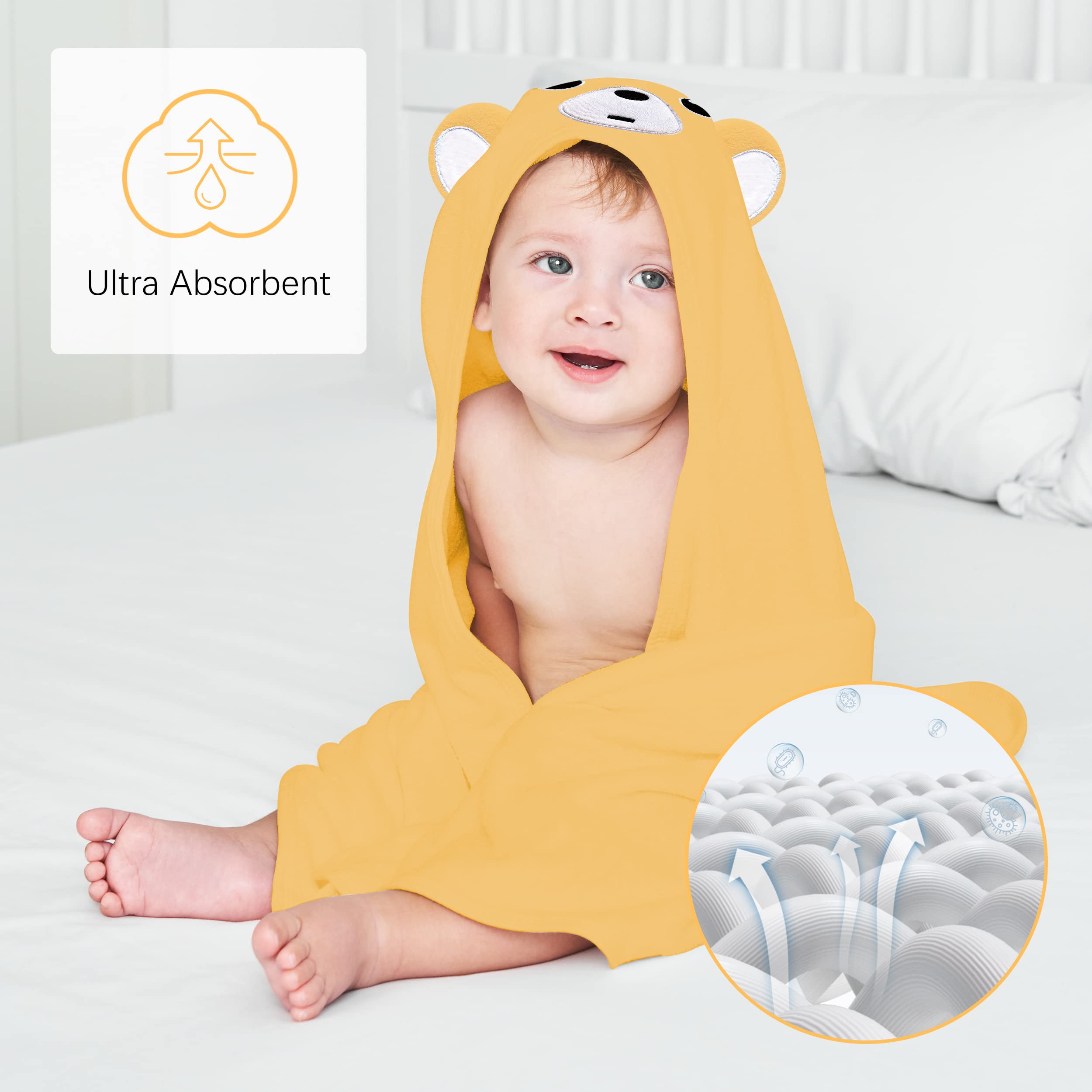 Lovely Care Paquete de 3 toallas de baño con capucha para bebé con 24 unidades para recién nacidos, bebés y niños, niños y niñas, artículo esencial de búsqueda de registro de bebés, pollo, oso, águila