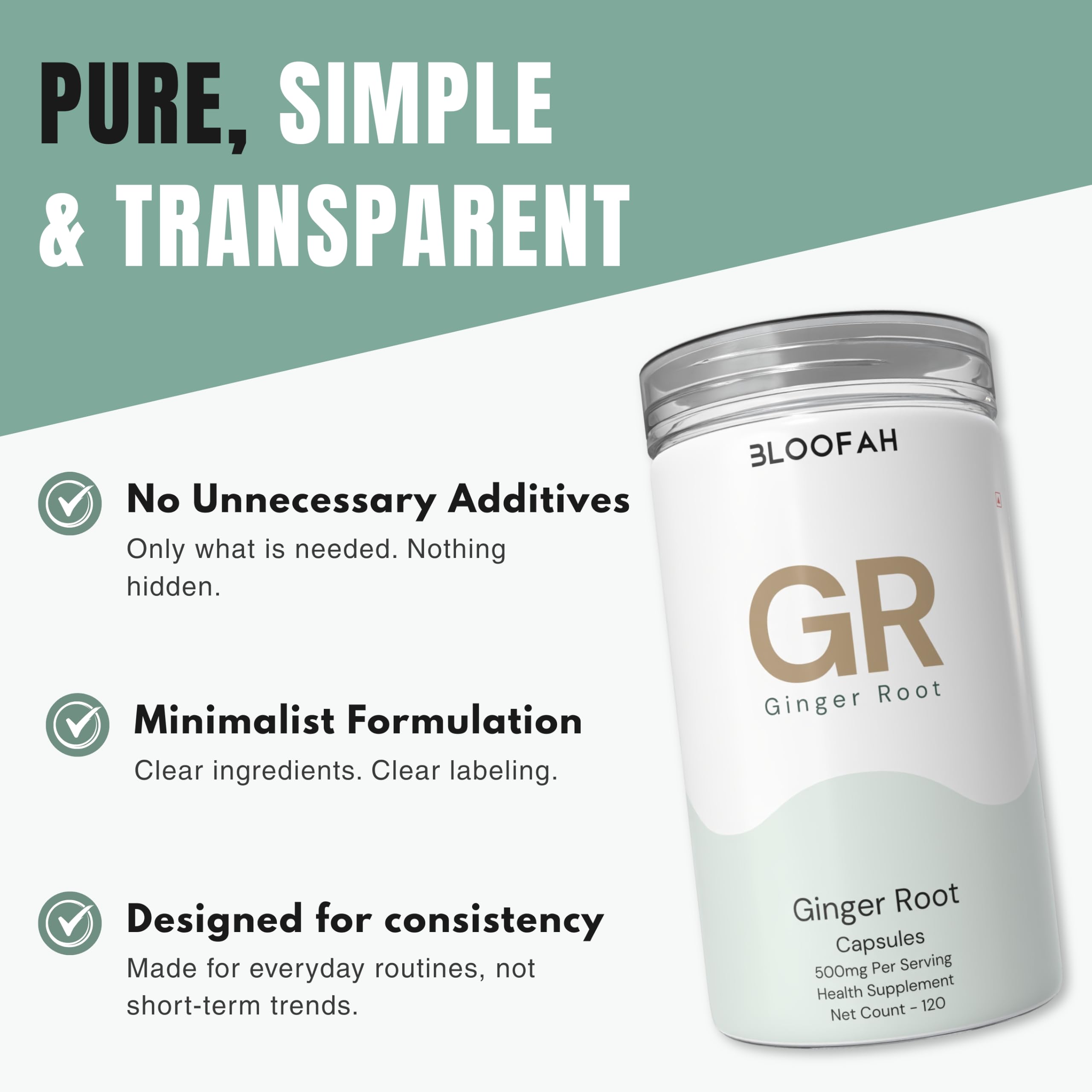 Bloofah GR Ginger Root Extract Capsules 500mg – (Zingiber officinale) Botanical Supplement, Ginger Supplement for Digestive Comfort, Daily Balance & Routine Wellness, Gluten-Free Formula (120 Count (Pack of 1)) 4