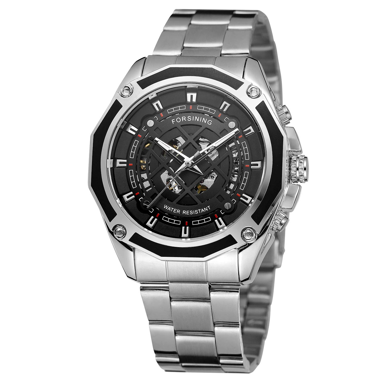 Forsining Mens Automatic Fashionh Skeleton Analog Transparent Classic Watch wiht Stainless Steel Bracelet (B07J36P2GJ) Amazon Price History, Amazon Price Tracker