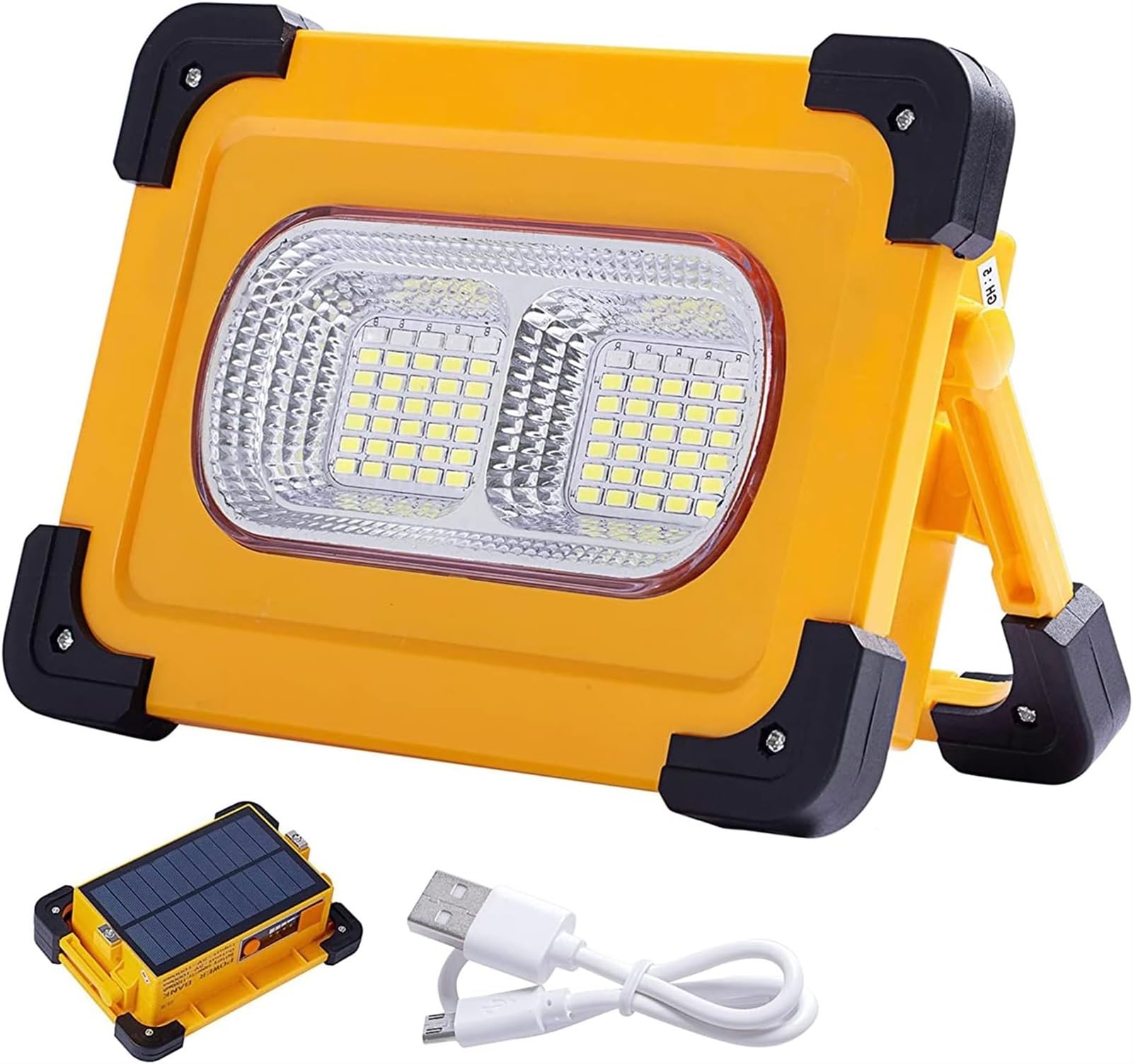 Rechargeable LED Work Light 70W, Solar & USB Charging, 3 Modes Portable Camping Light, Super Bright Flood Light with Magnetic, Waterproof Emergency Job Site Light for Hiking, Car Repair etc