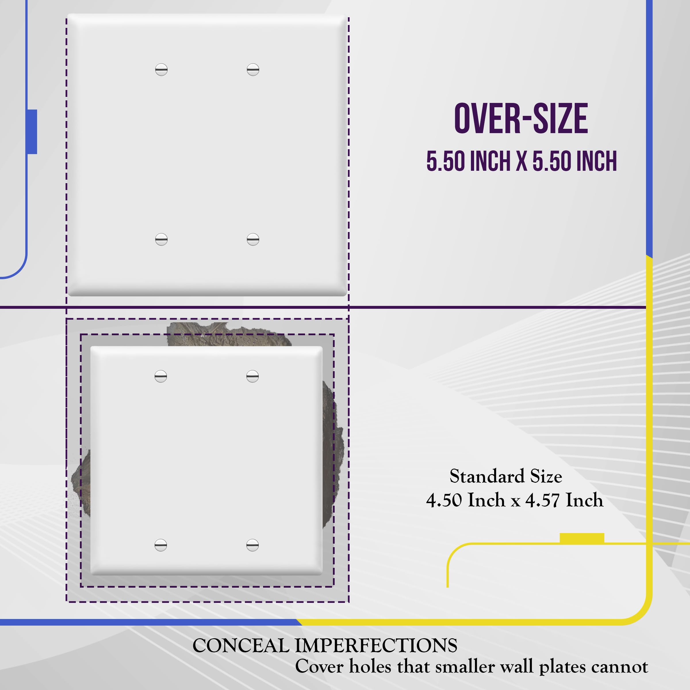 ENERLITES Double Blank Outlet Cover, Two Gang Blank Wall Plate, Oversized 2-Gang 5.5" x 5.5" - Image 2