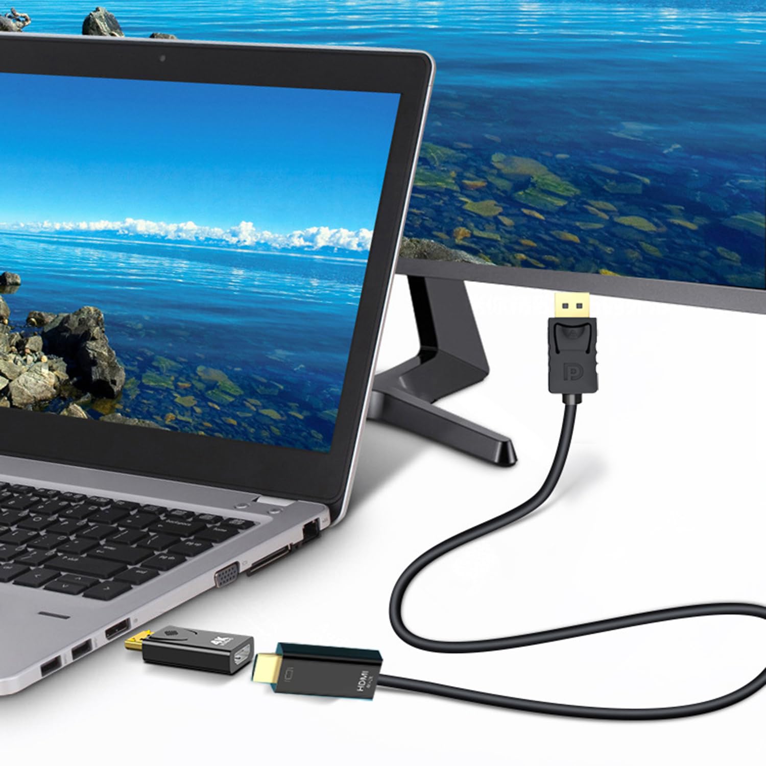 Adaptateur Displayport vers HDMI, 4K Câble DisplayPort vers HDMI, 1M DP vers HDMI Cable avec Adaptateur, Compatible avec HDTV, HP, Moniteur, Ordinateur Portable, projecteur, Bureau, etc.
