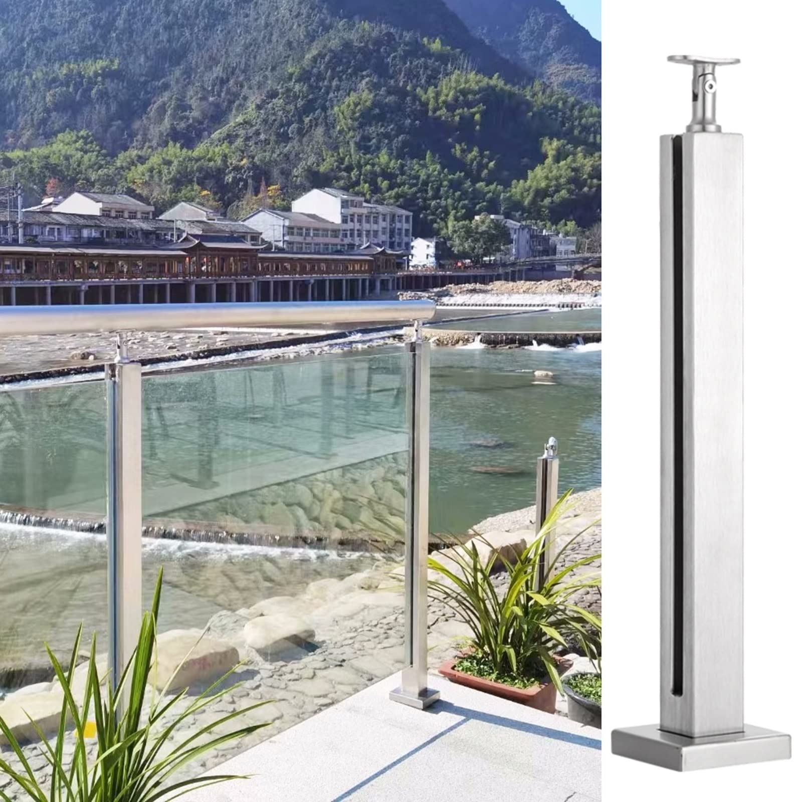 Abrazadera de poste de barandilla de vidrio de acero inoxidable para piscina, terraza, patio, pasillo, balaustrada cuadrada central/esquina/extremo para una seguridad y estilo duraderos