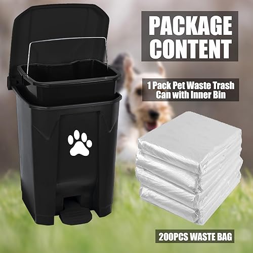 Miniatura 7 de tebiete Cubo de basura para excrementos de perro al aire libre, estación de residuos de mascotas con tapa, contenedor de eliminación de desechos de