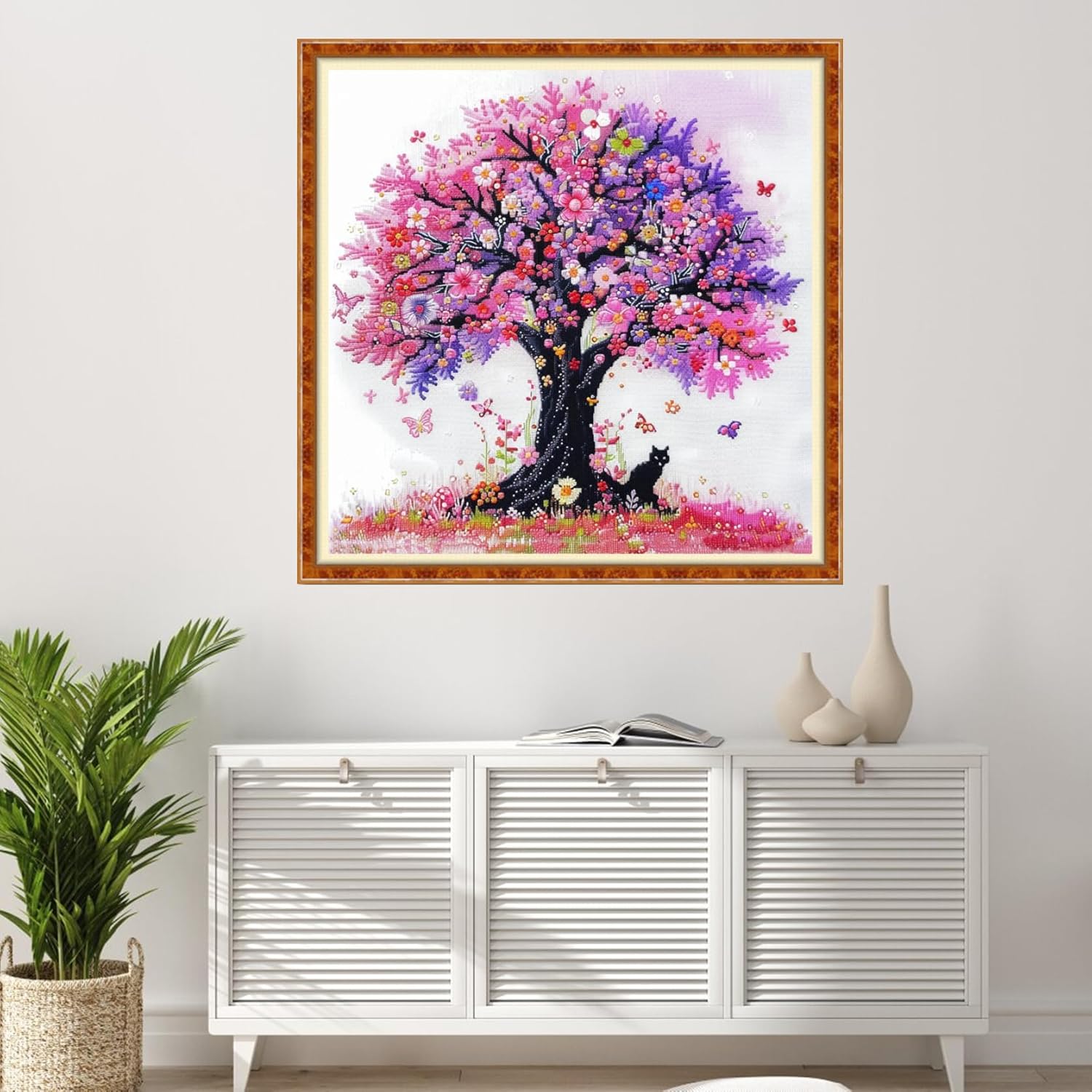 Findvoor Stamped Cross Stitch Kits for Beginner Embroidery Kits for Beginners Adults DIY 11CT Cross Stitch Patterns Needlepoint Kits Crossstitching Kits-Rainbow Tree Cat 18x18 inch